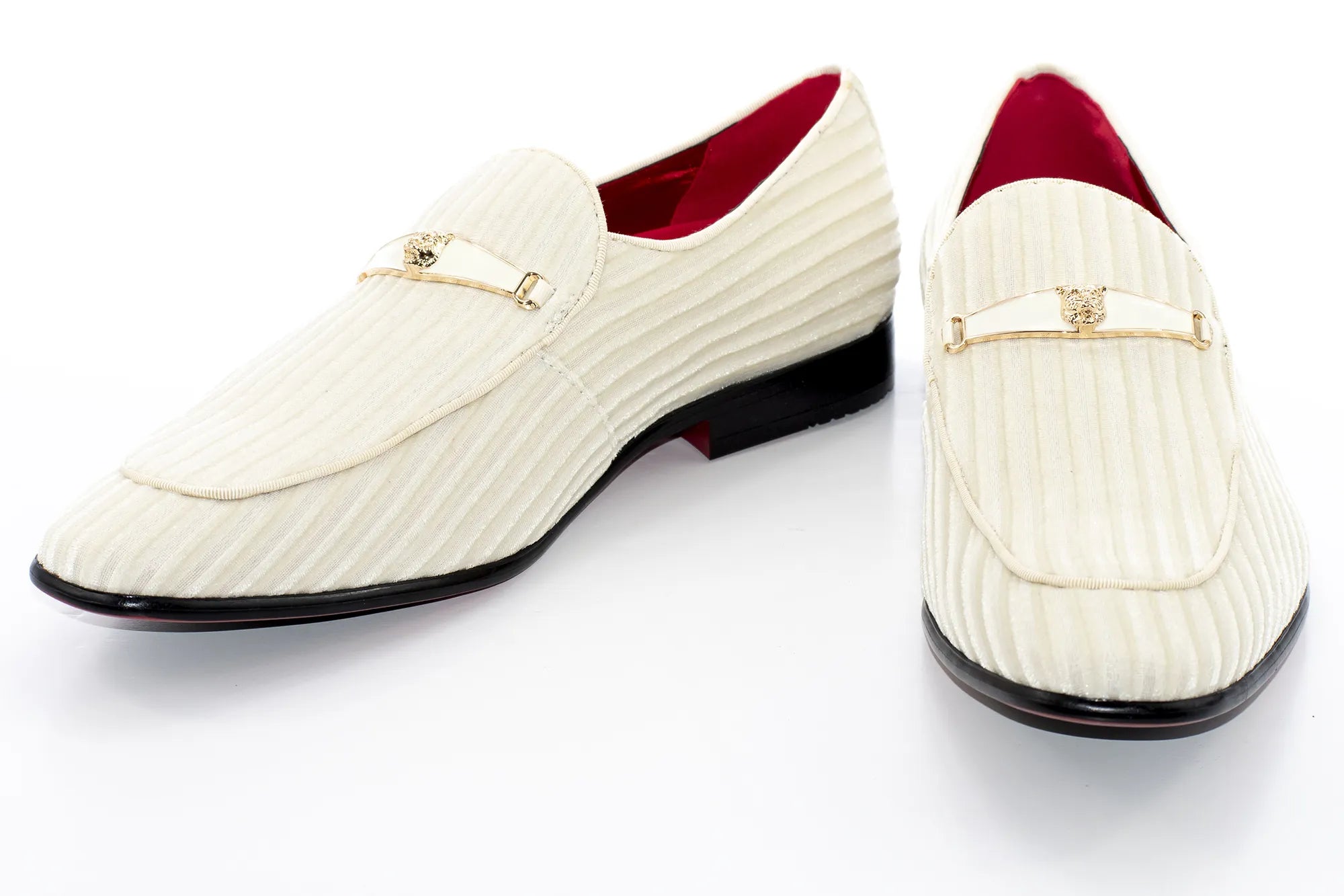 Men's Ivory Striped Velvet Loafer - Vamp, Toe, Outsole