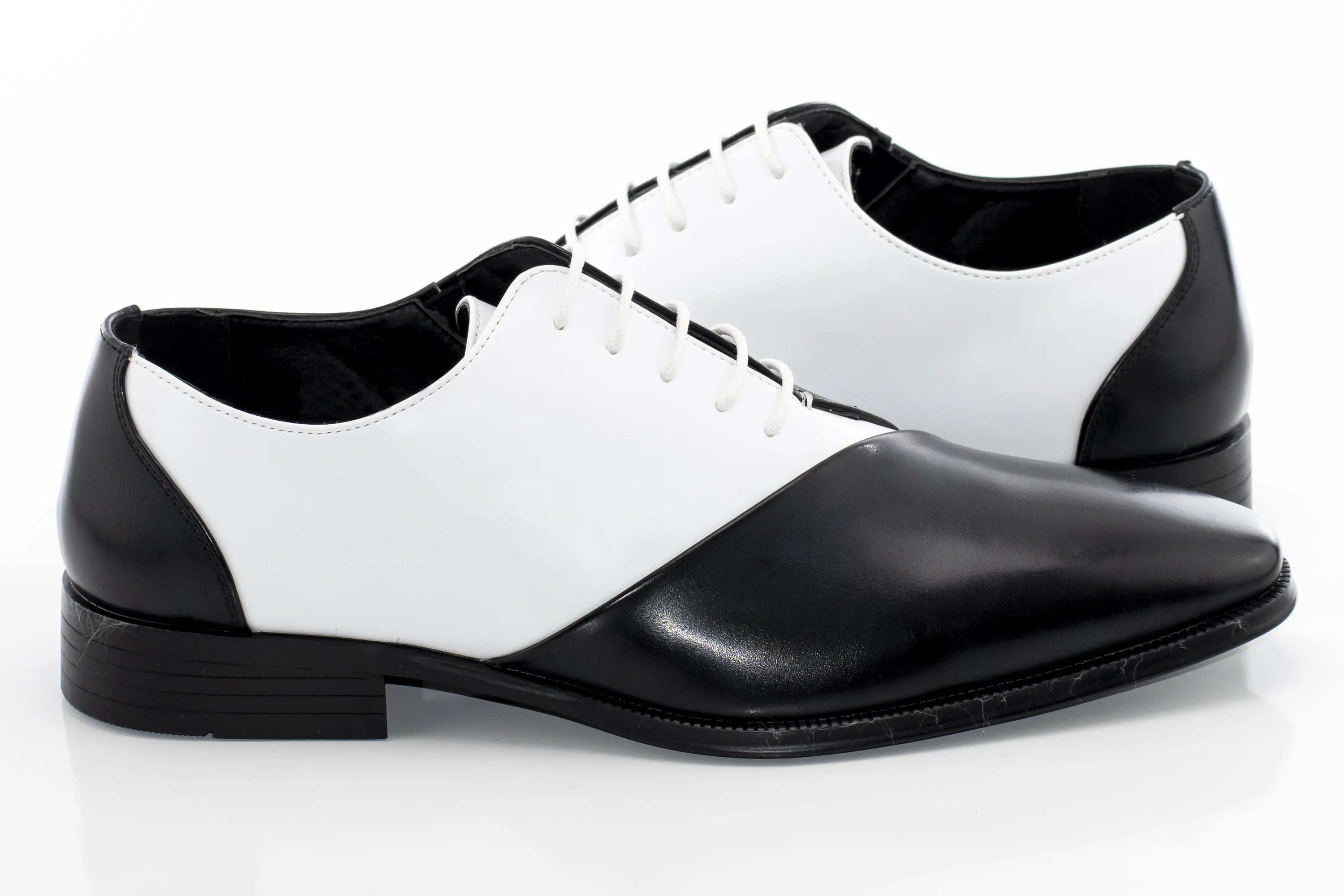 Men's Black And White Leather Open-Lace Dress Shoes
