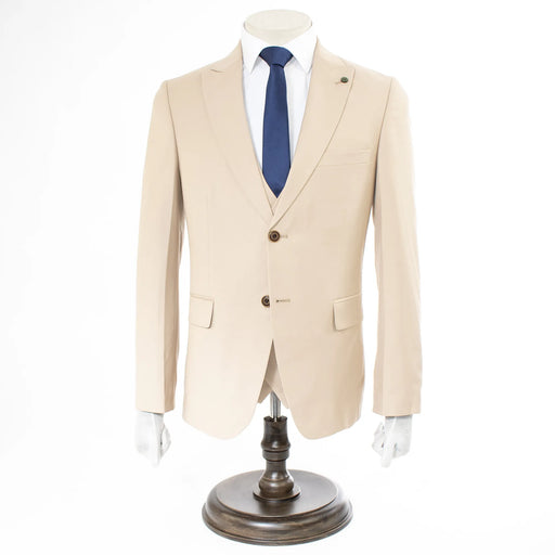 Men's Beige 3-Piece Suit With Double-Breasted Vest