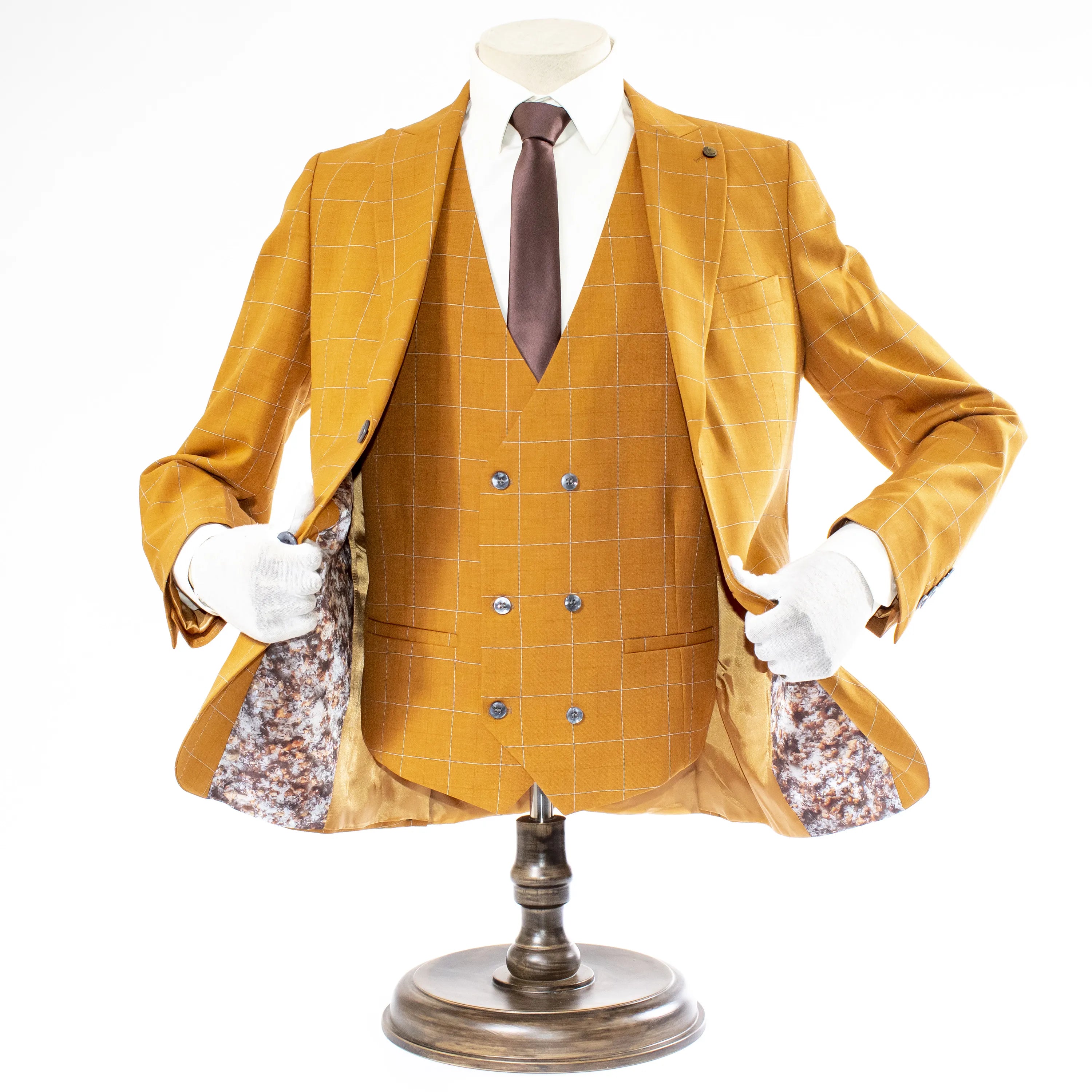 Men's Copper Checked 3-Piece Tailored-Fit Suit - Double Breasted Vest