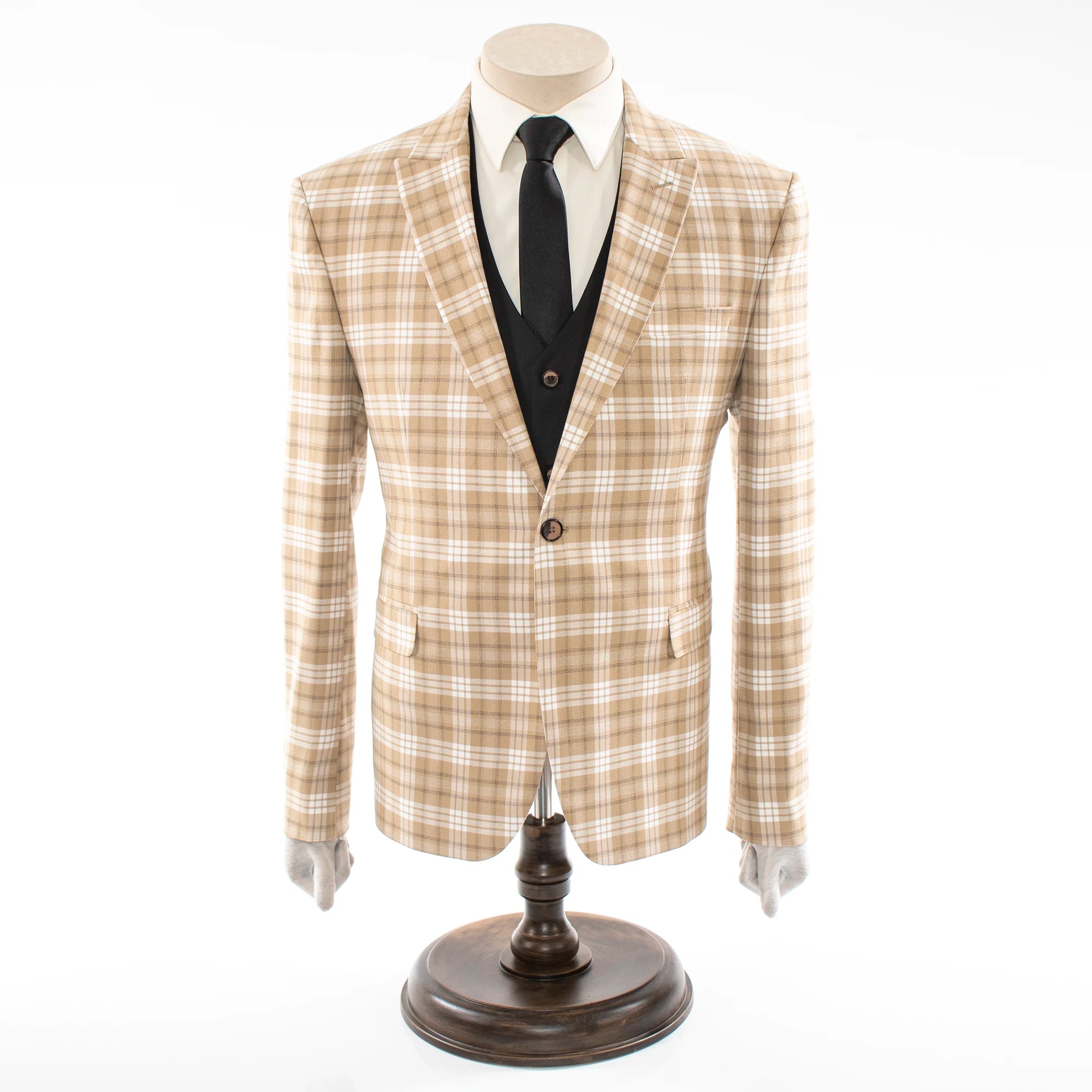 Brown Plaid 3-Piece Tailored-Fit Suit With Peak Lapels