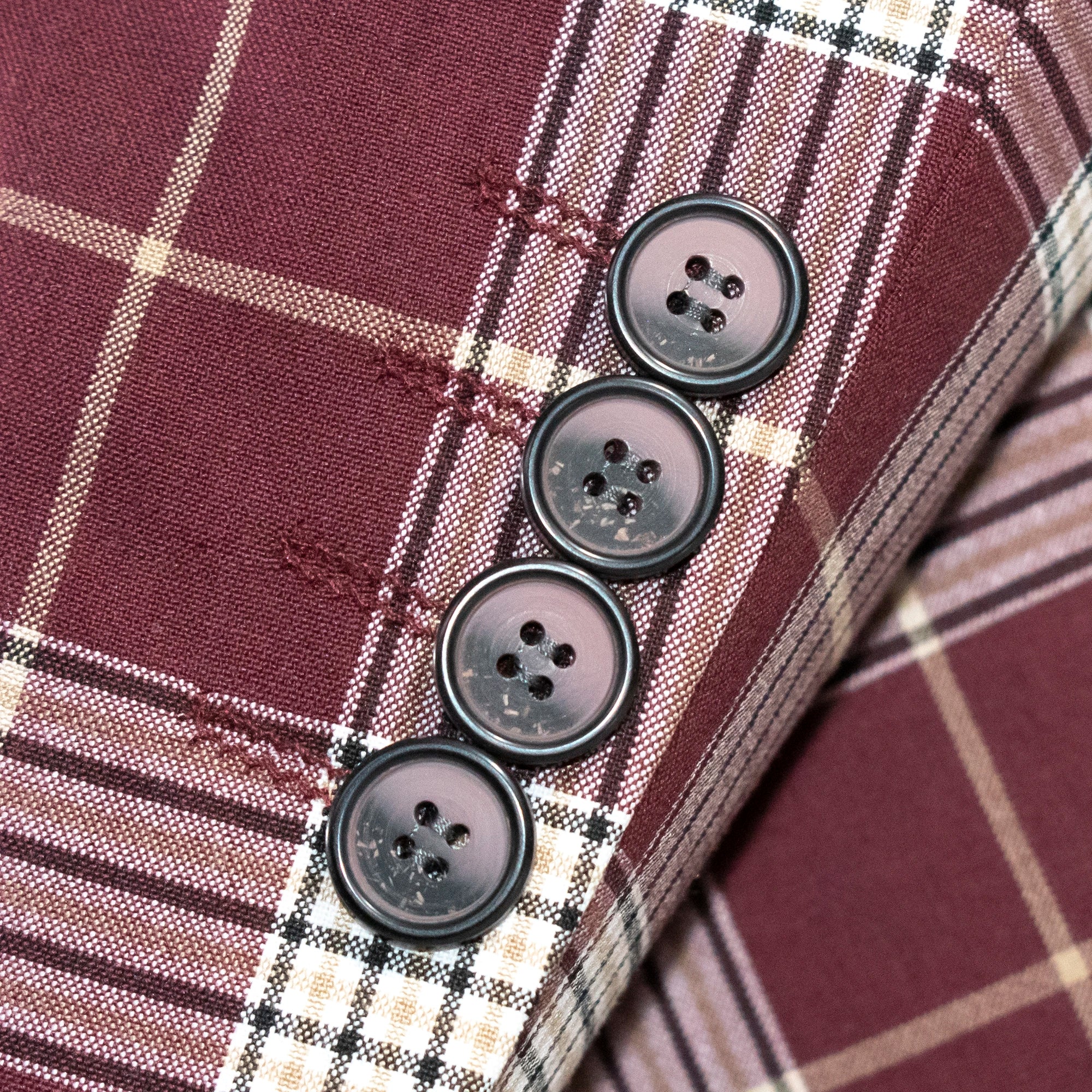 Burgundy Plaid 3-Piece Tailored-Fit Suit With Peak Lapels