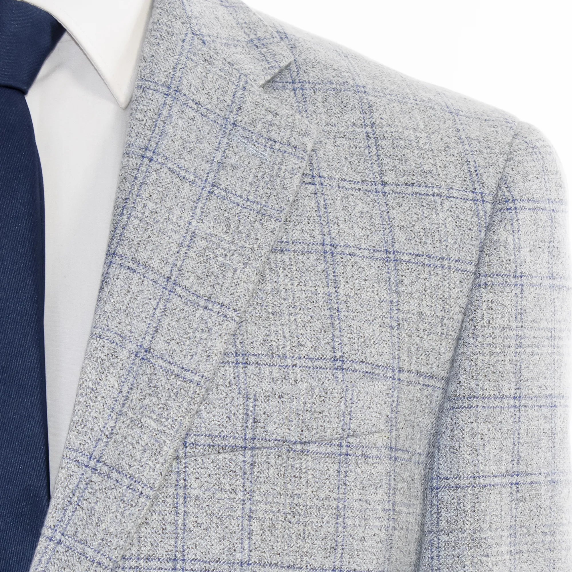Silver Plaid 3-Piece Slim-Fit Suit With Notch Lapels