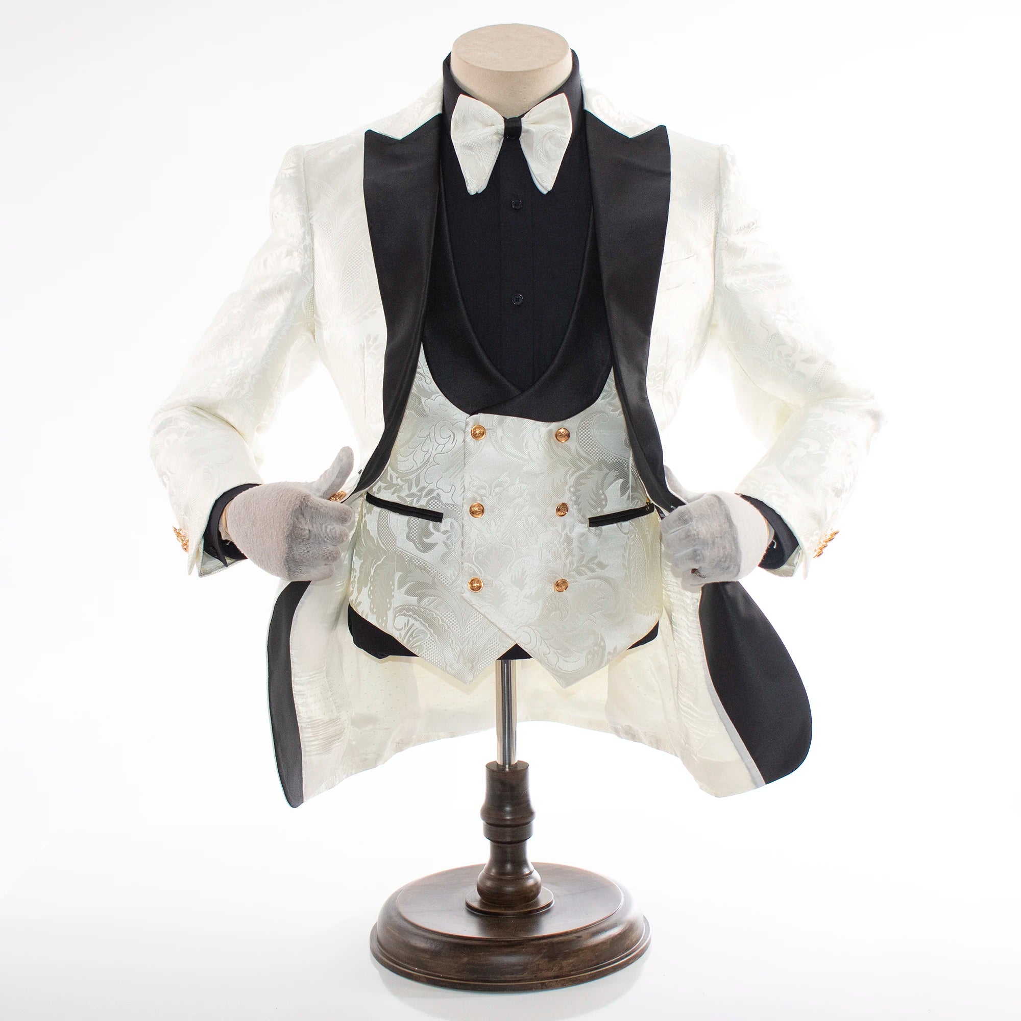Cream And Black Baroque 3-Piece Slim-Fit Tuxedo With Satin Lapel