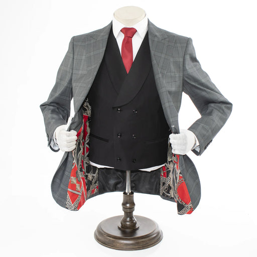 Men's Black And Gray Plaid 3-Piece Modern Fit Wool Suit