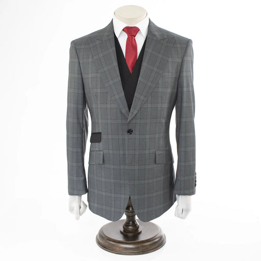 Men's Black And Gray Plaid 3-Piece Modern Fit Wool Suit