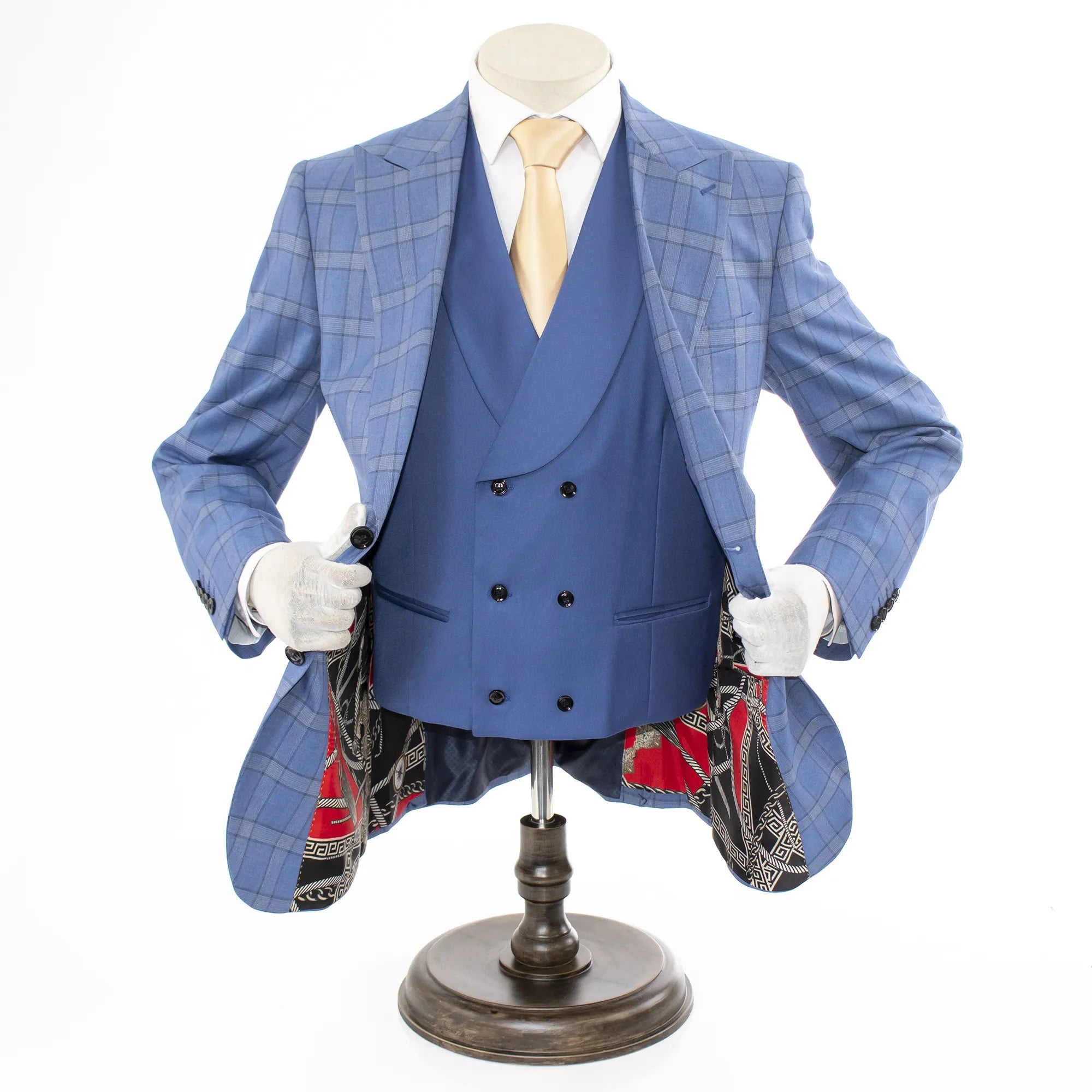 Men's Indigo Blue Plaid 3-Piece Modern Fit Wool Suit