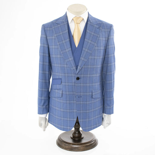 Men's Indigo Blue Plaid 3-Piece Modern Fit Wool Suit