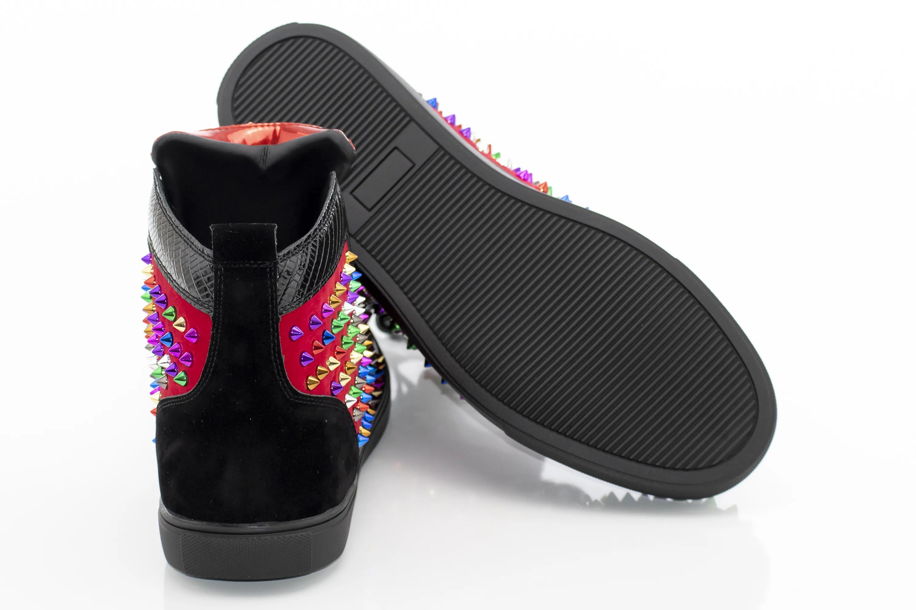 Black And Red Multicolor Spiked High-Tops