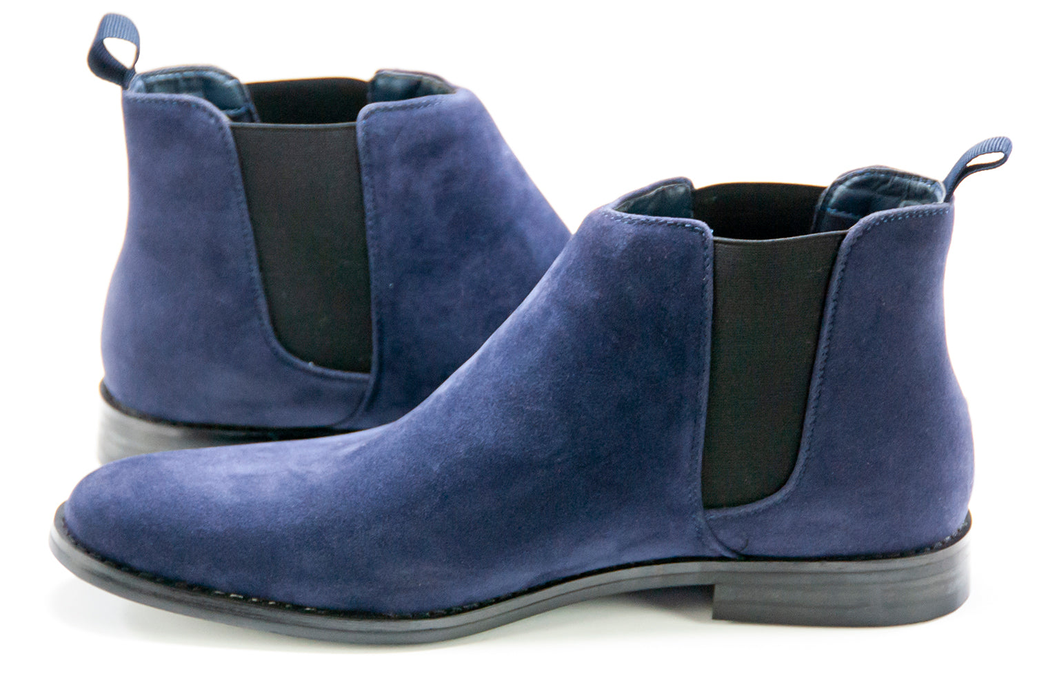 Navy Suede Chelsea Boot - Quarter, Heel