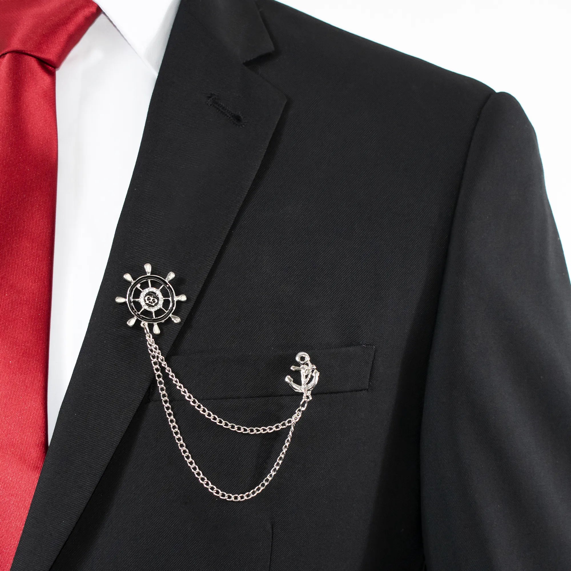 Silver Ship's Wheel Lapel Pin