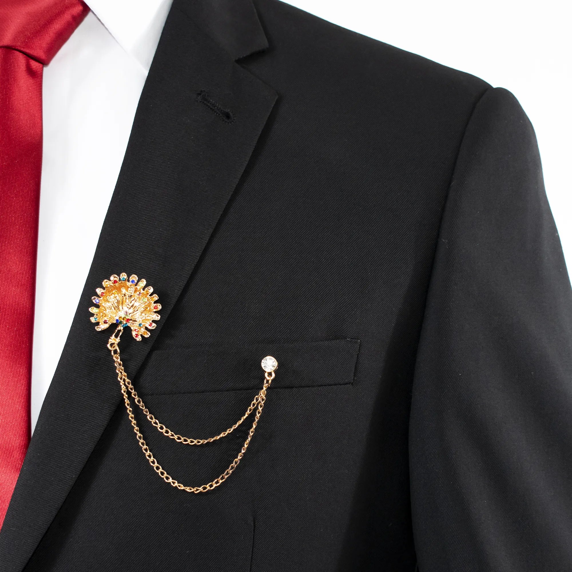 Gold Peacock Plumage Lapel Pin