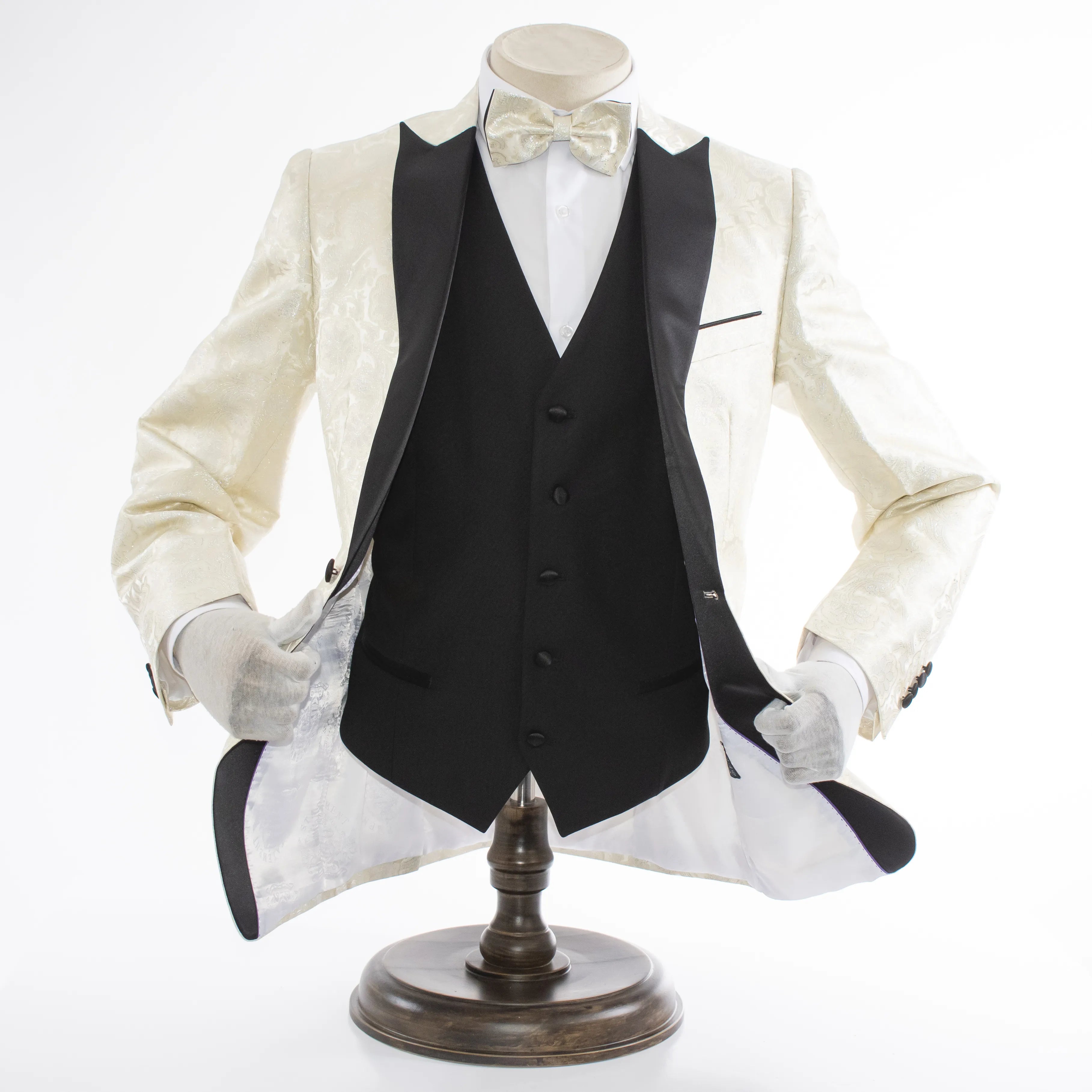 Men's Off White 3-Piece Paisley Tuxedo