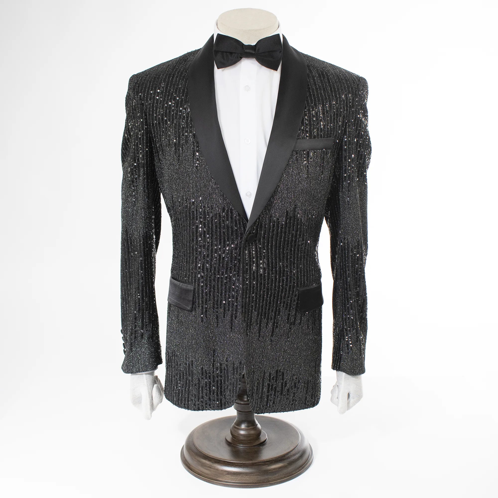 Men's Black Shining Sequin Slim-Fit Jacket With Shawl Lapels