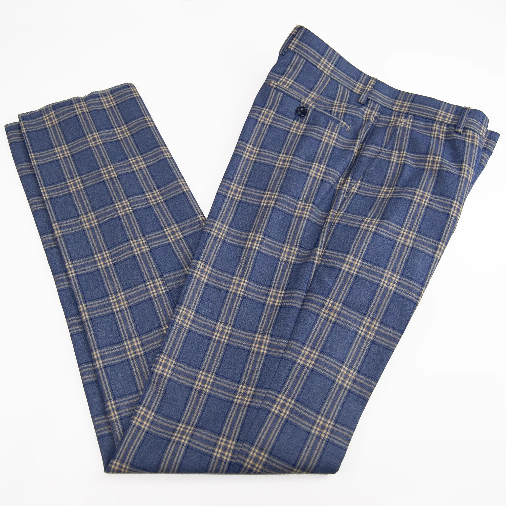 Blue Designer Velvet 3-Piece Slim-Fit Tuxedo with Plaid