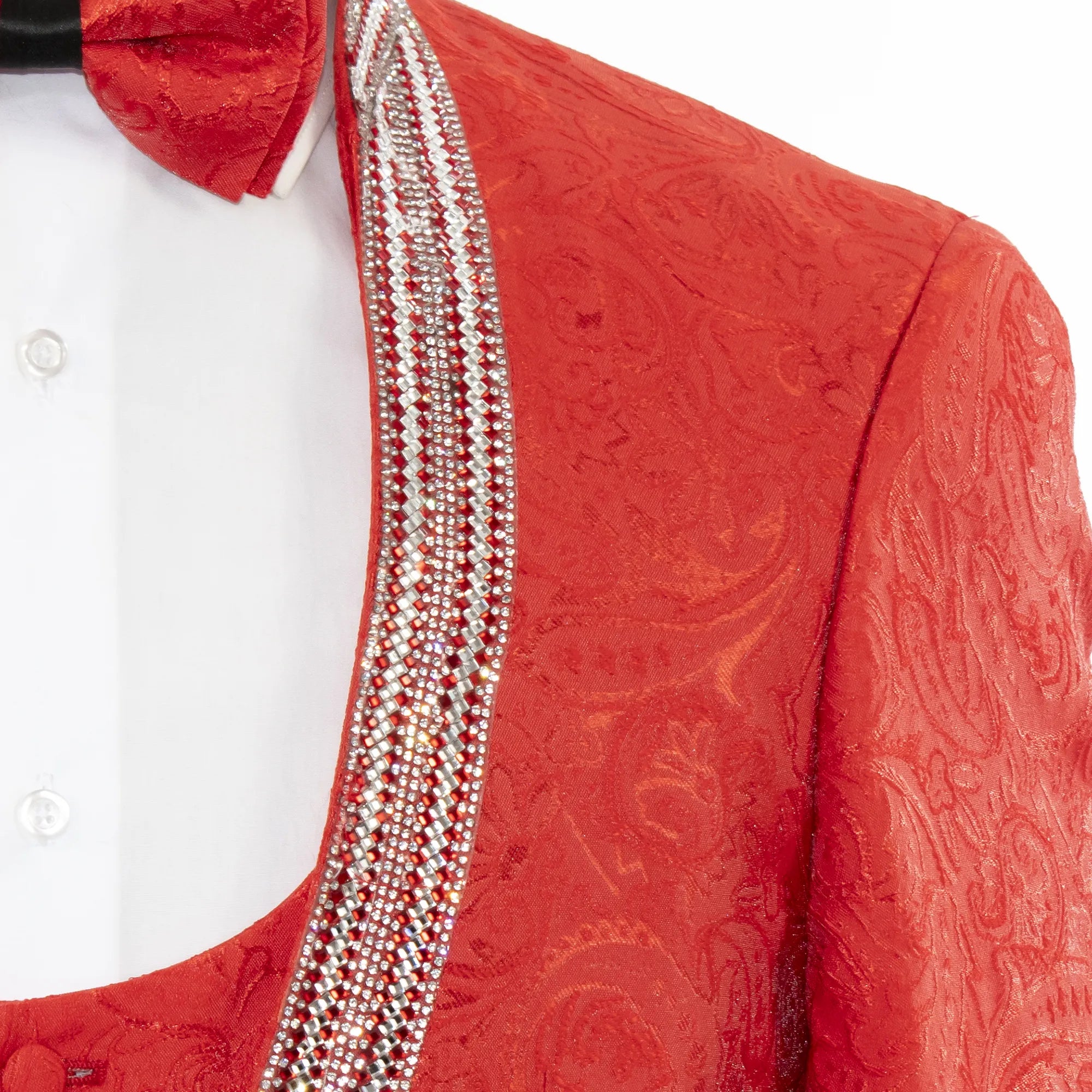 Men's Red 3-Piece Tuxedo With Rhinestones