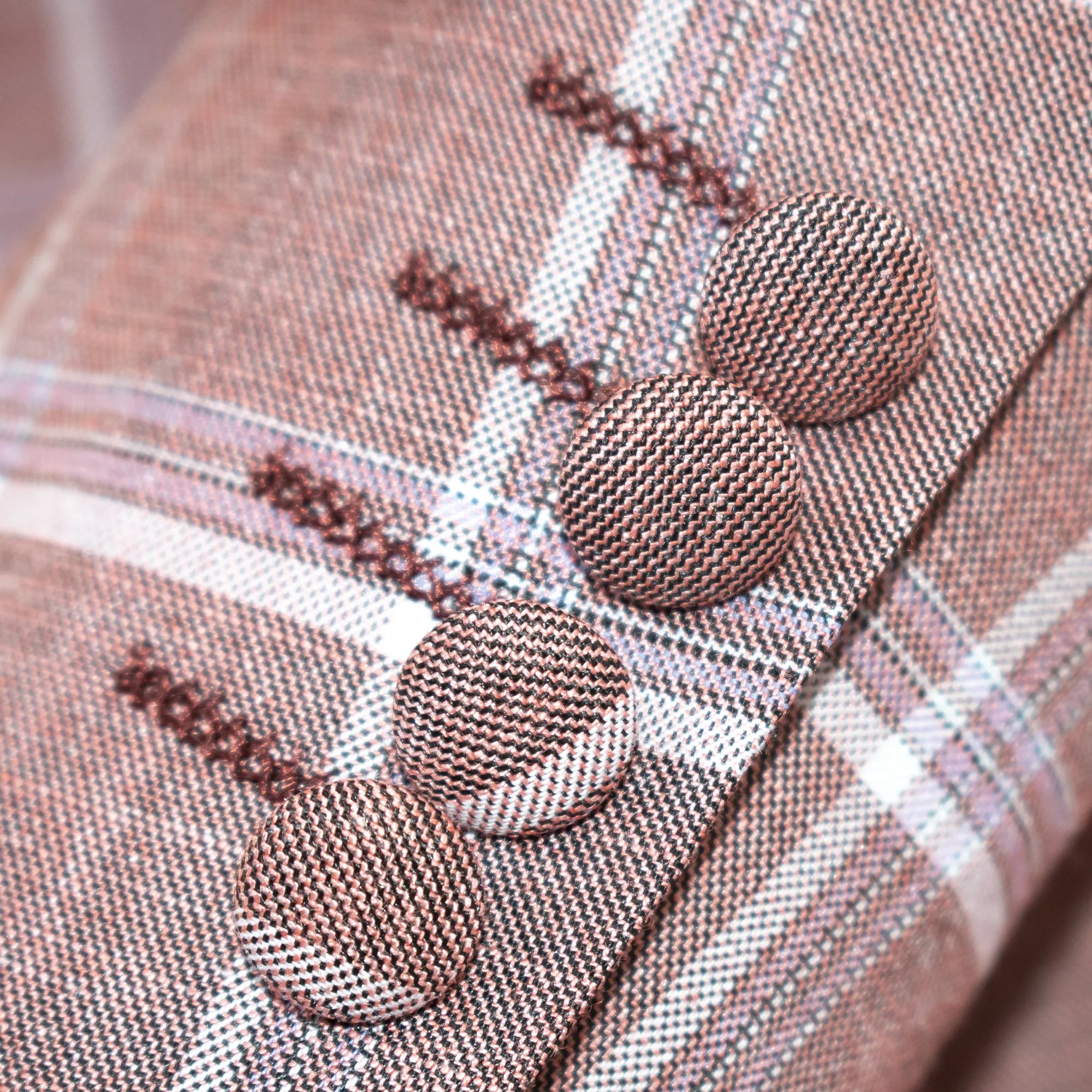 Men's Maroon Plaid 3-Piece Modern-Fit Suit Cuffs