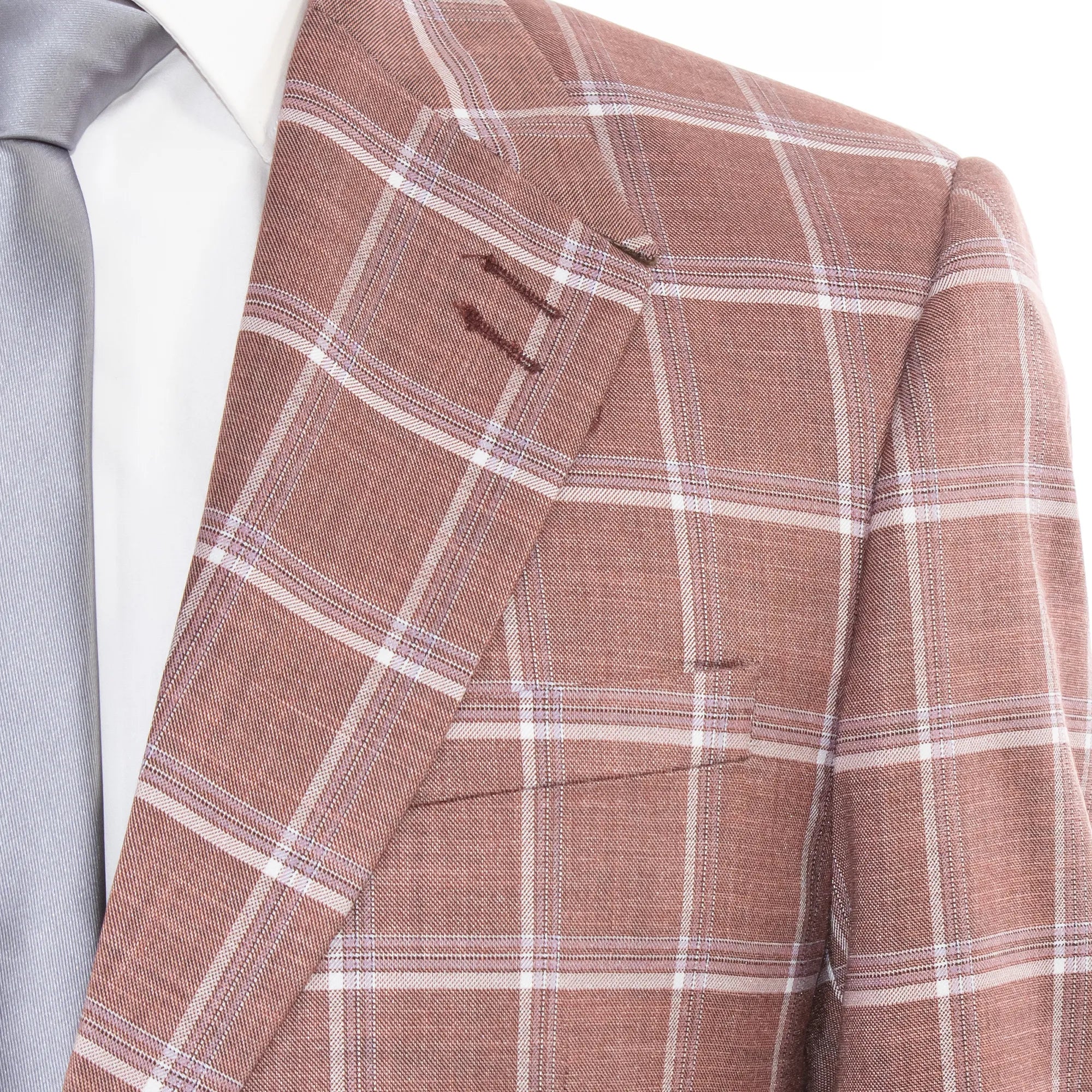 Men's Maroon Plaid 3-Piece Modern-Fit Suit Peak Lapel