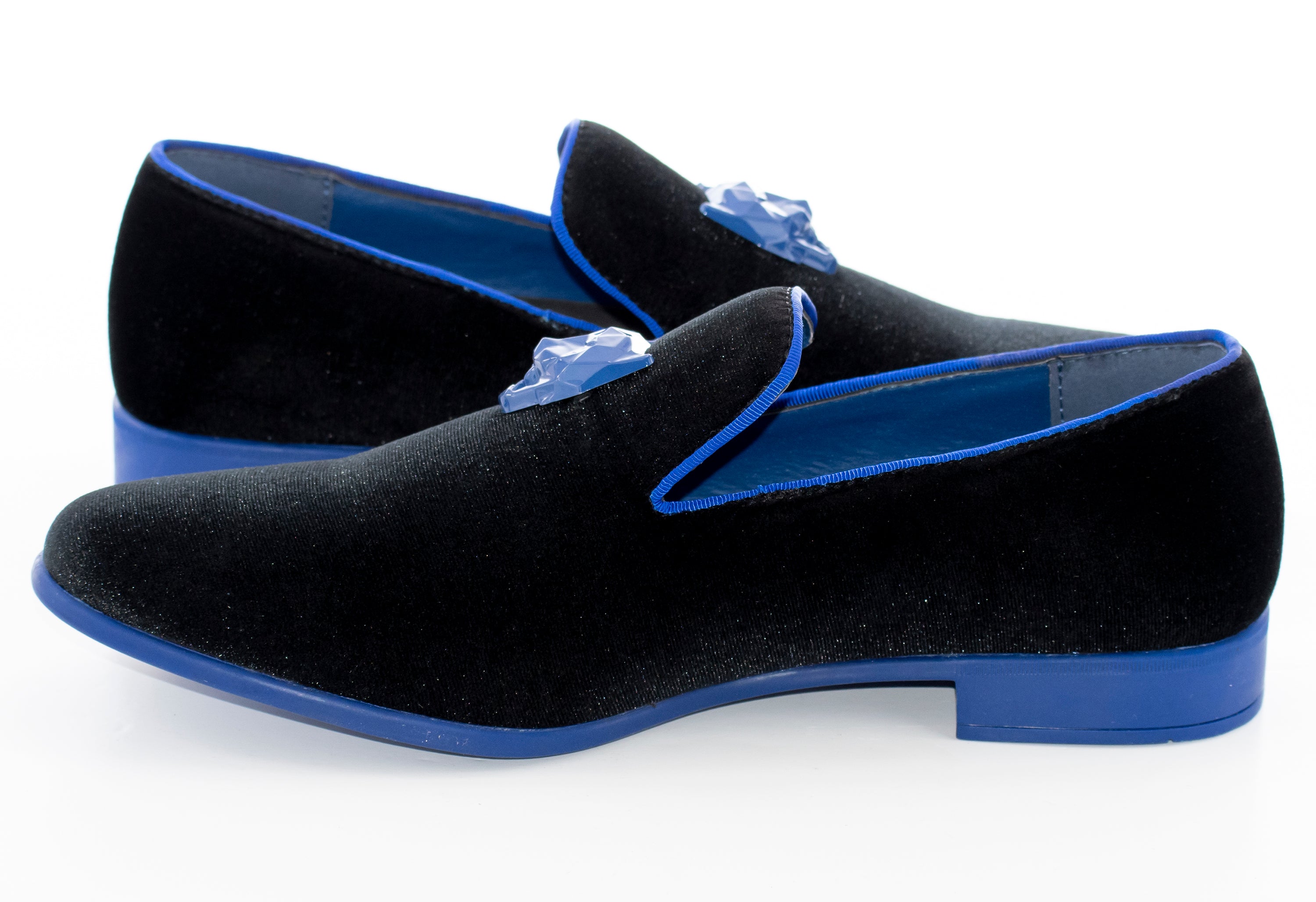 Royal and Black Velvet Smoking Loafer with Lion Bit