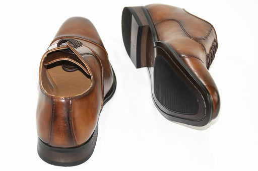 Men's Cognac Brown Leather Oxford Cap-Toe Dress Shoes