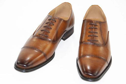 Men's Cognac Brown Leather Oxford Cap-Toe Dress Shoes