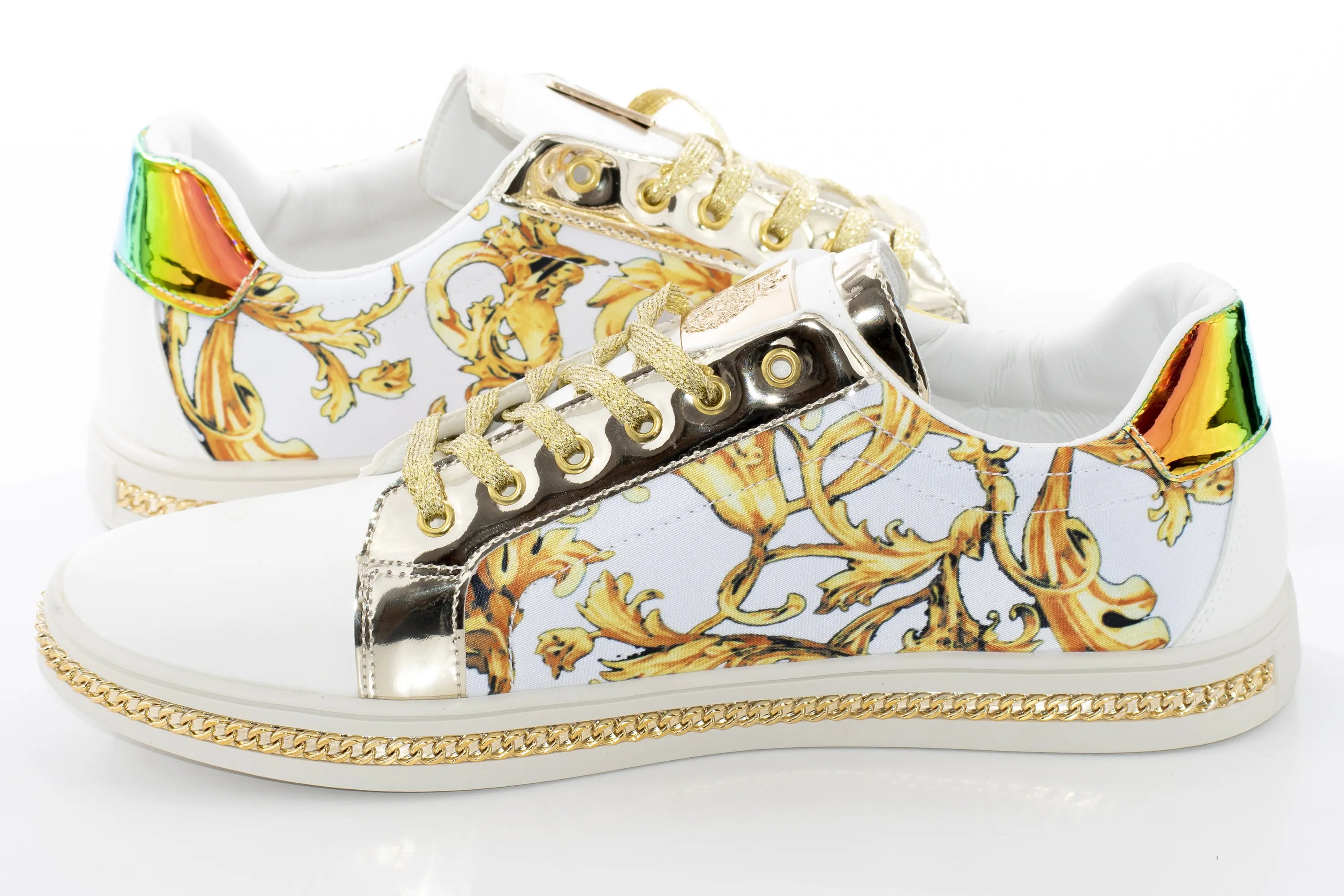 White Floral Designer Low-Tops Sideview