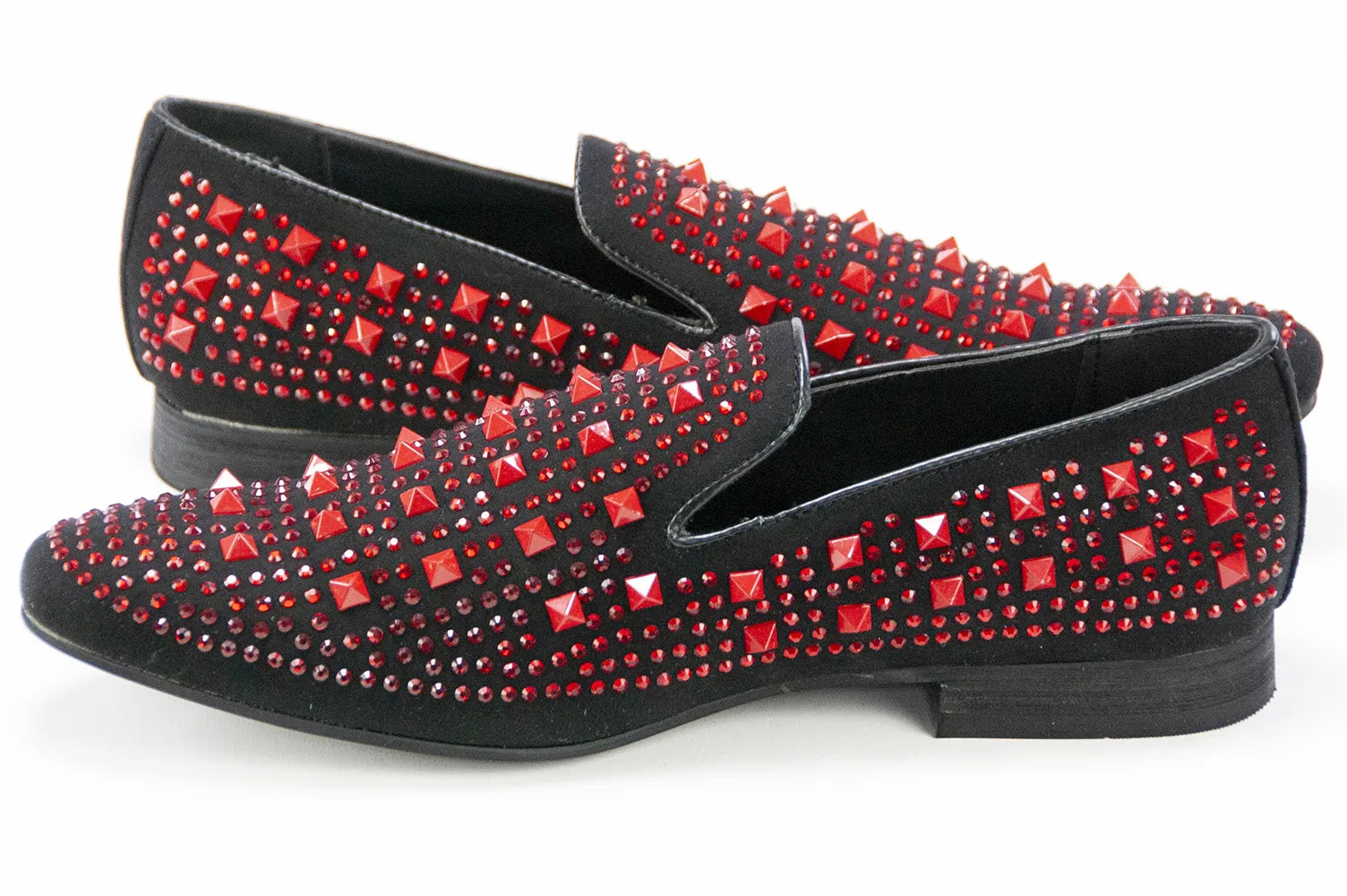 Black with Red Spiked Rhinestones Smoking Loafer