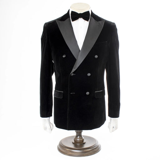 Men's Black Velvet Double-Breasted Slim-Fit Tuxedo With Peak Lapels