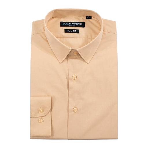 Men's Tan Brown Stretch Slim-Fit Dress Shirt