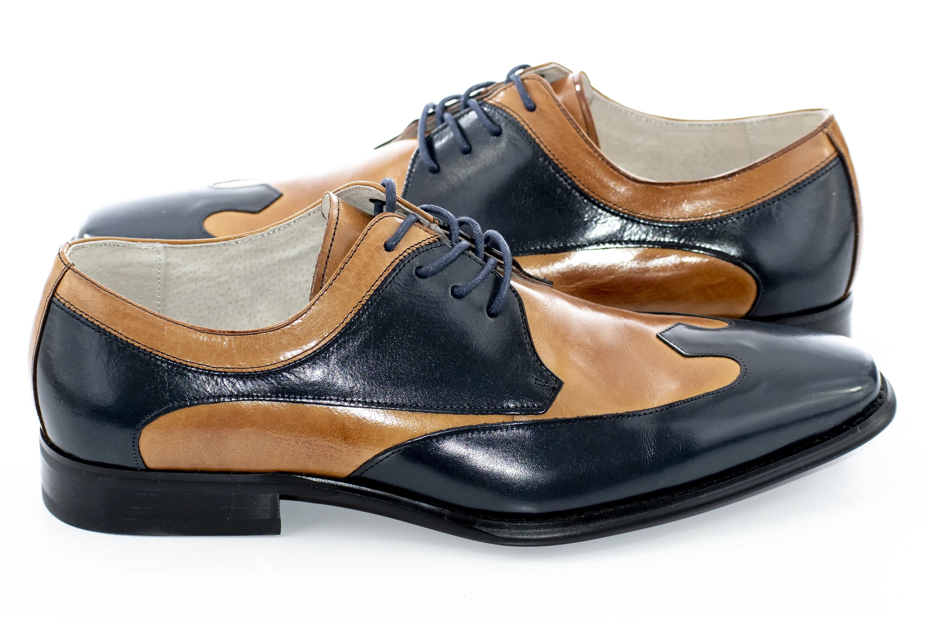 Navy And Tan Two-Tone Leather Derby Lace-Up
