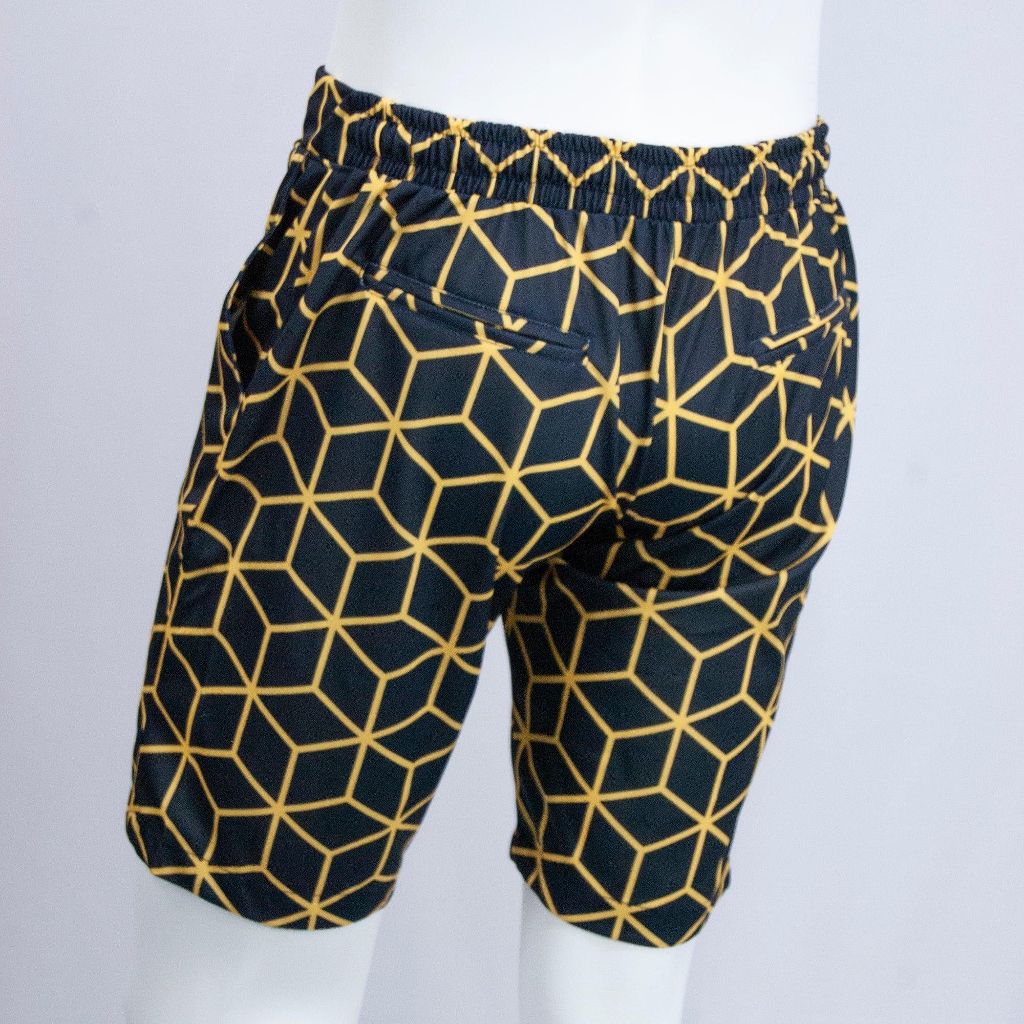 Black and yellow shorts back