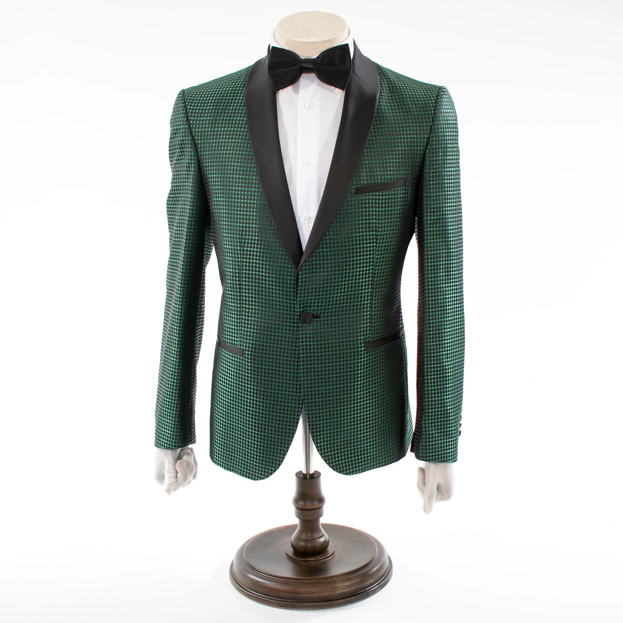 Green Metallic Diamond Check 3-Piece Slim-Fit Tuxedo