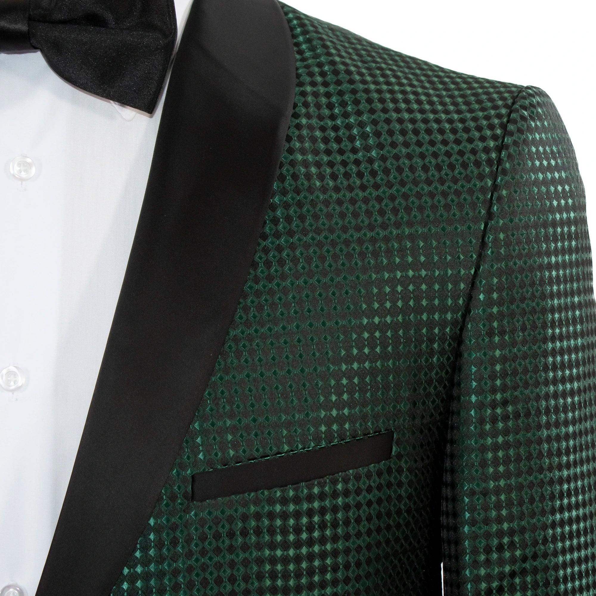 Green Metallic Diamond Check 3-Piece Slim-Fit Tuxedo