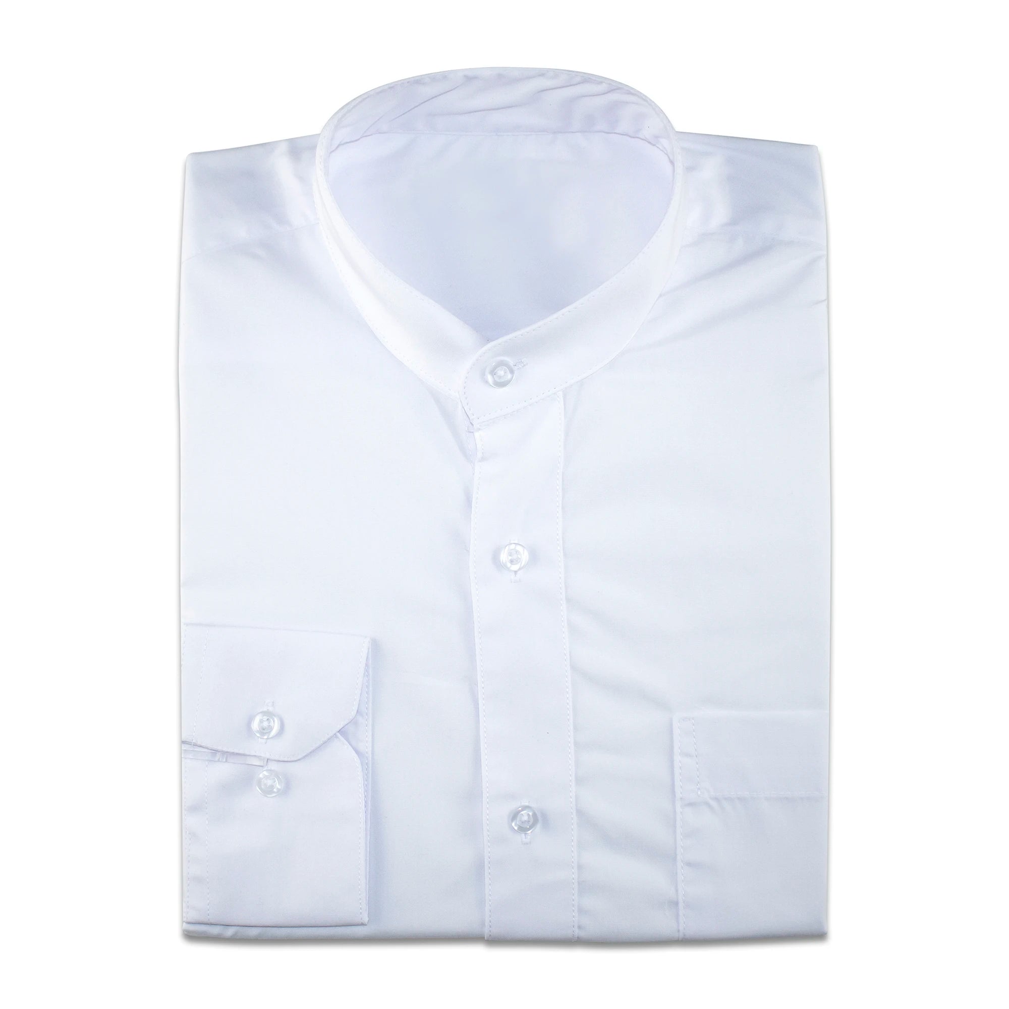 White Collarless Slim-Fit Dress Shirt