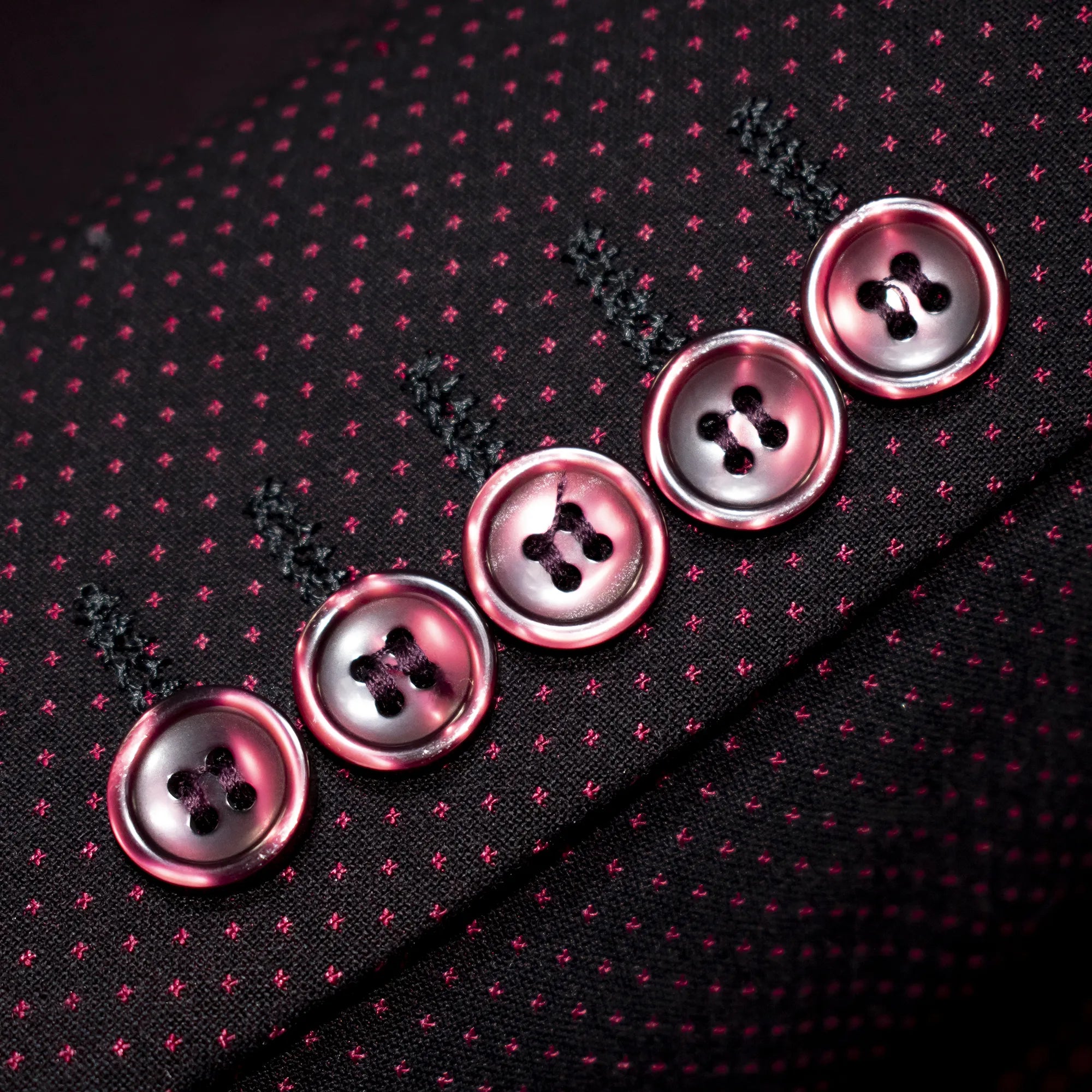 Black With Burgundy Polka Dot 3-Piece Regular-Fit Suit