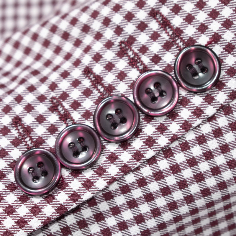 Burgundy Checked 3-Piece Regular-Fit Suit