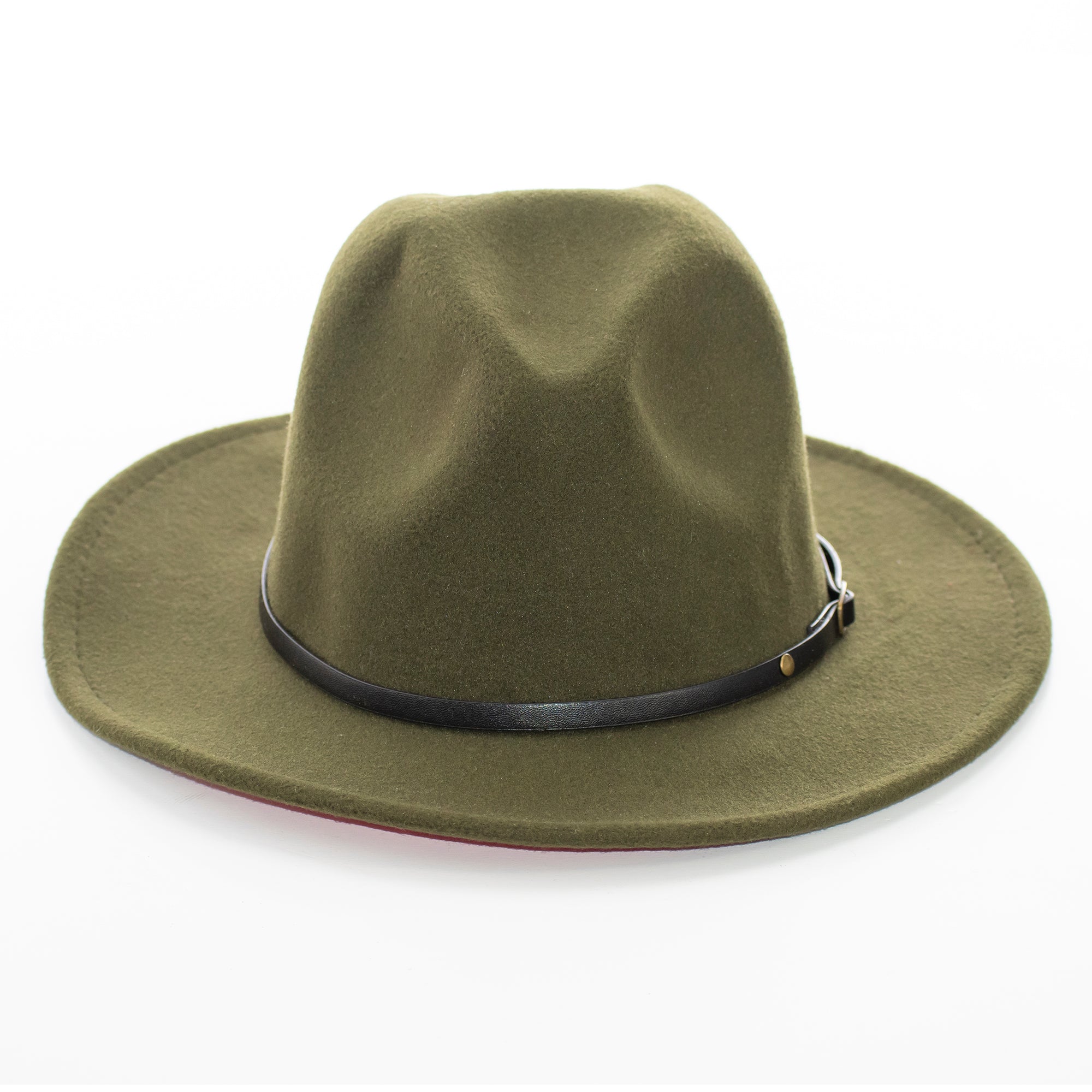 Wide Brim Olive Fedora with Leather Band