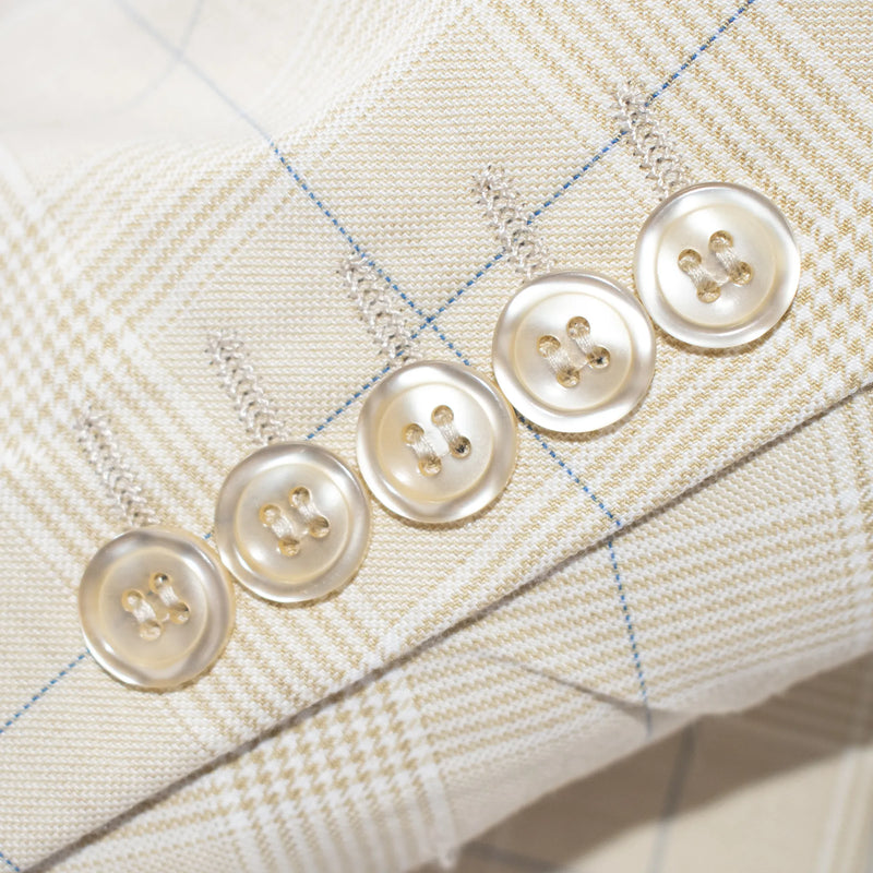Cream Glen Check 3-Piece Regular-Fit Suit