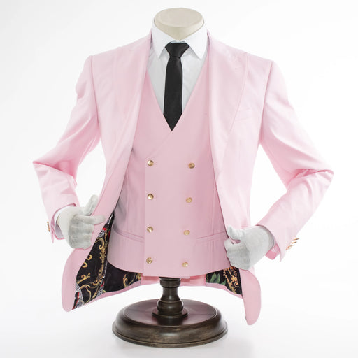 Men's Pink Slim-Fit 3-Piece Suit With Peak Lapels