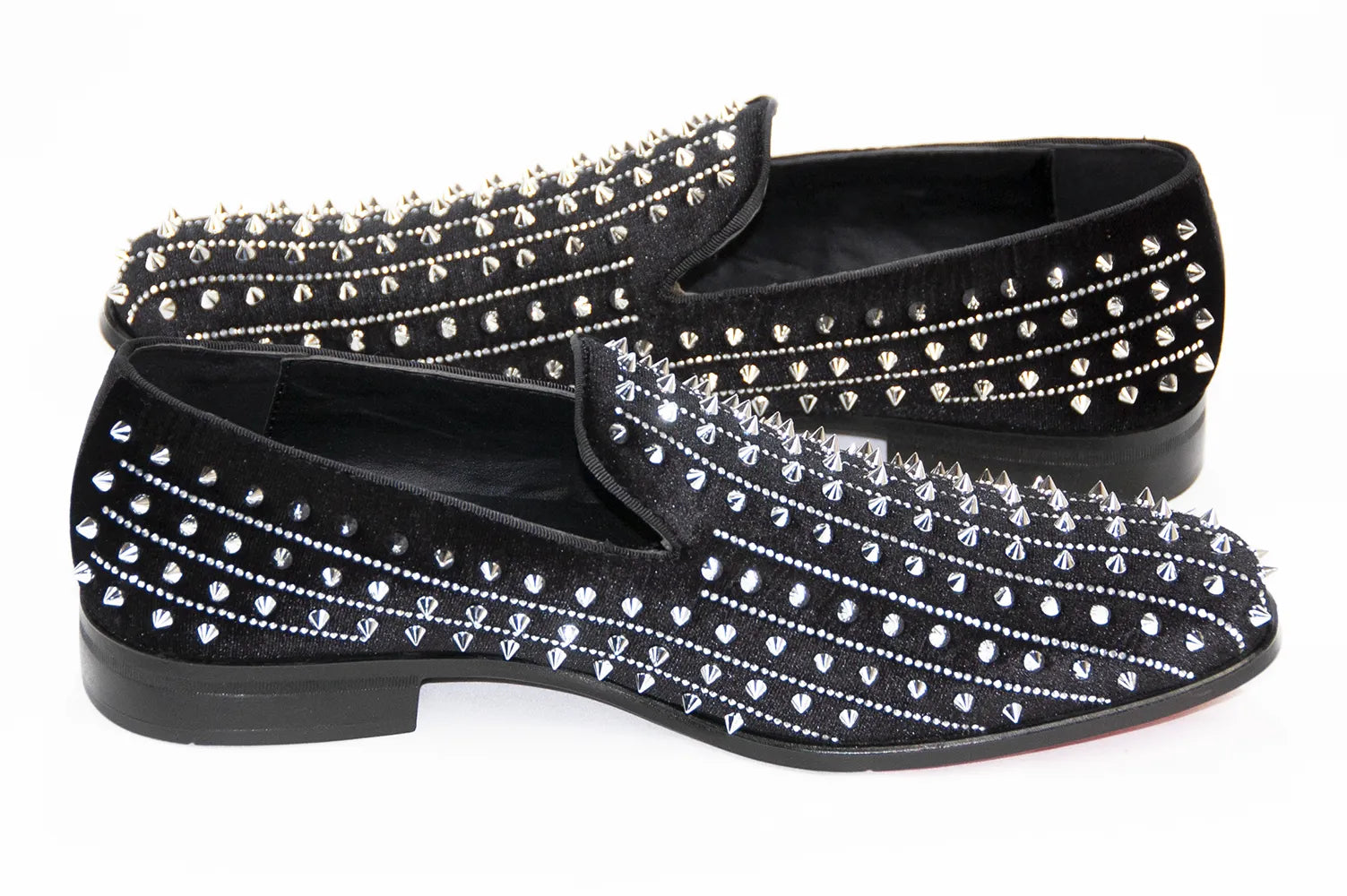 Men's Black And Silver Spiked Rhinestone Dress Loafer