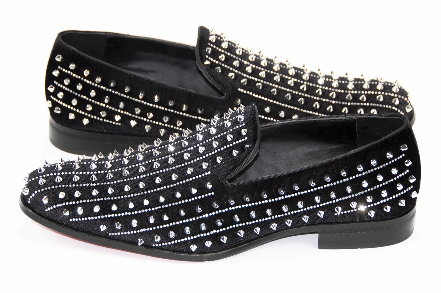Men's Black And Silver Spiked Rhinestone Dress Loafer