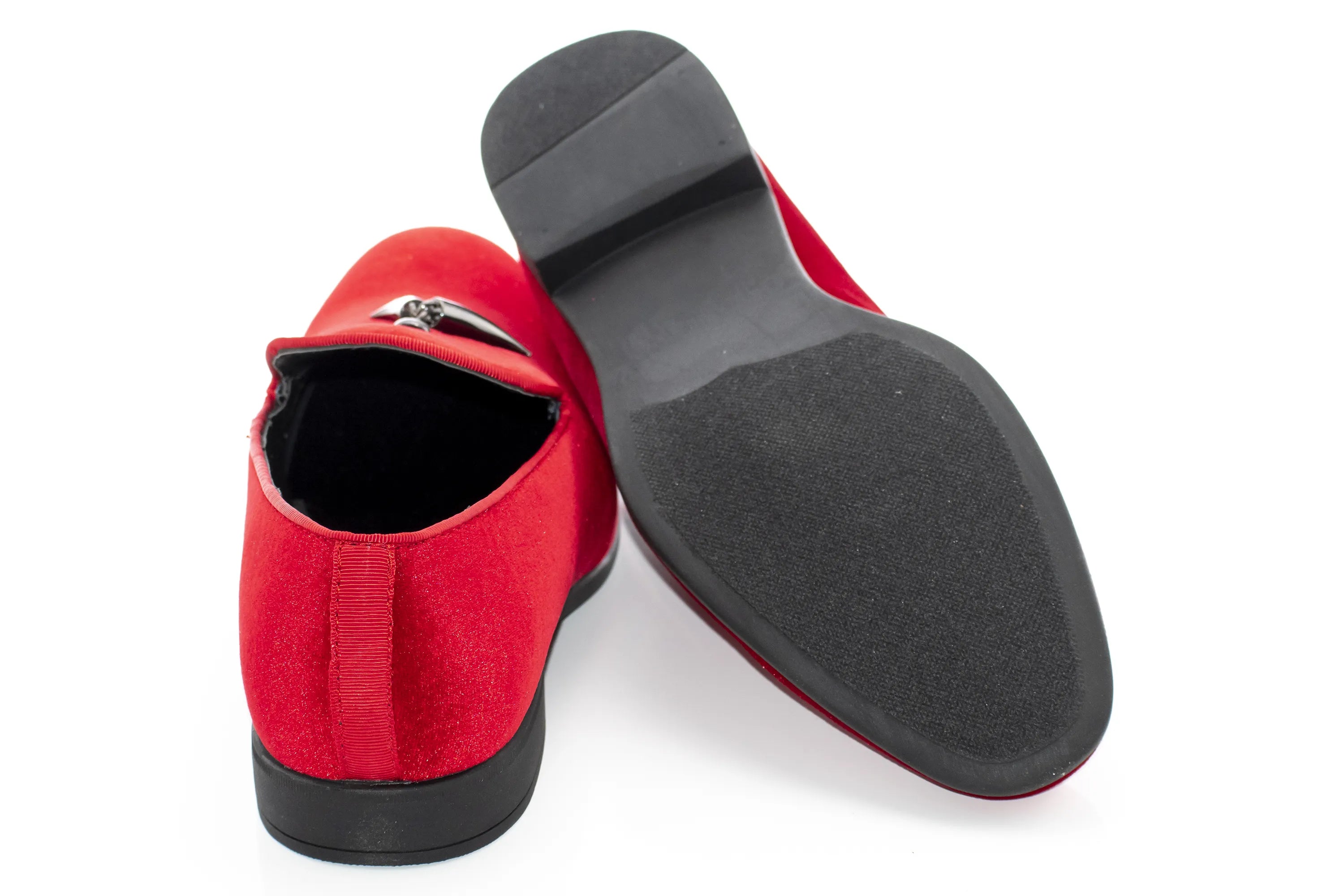 Red Velvet Smoking Loafer with Gunmetal Horn Tassels