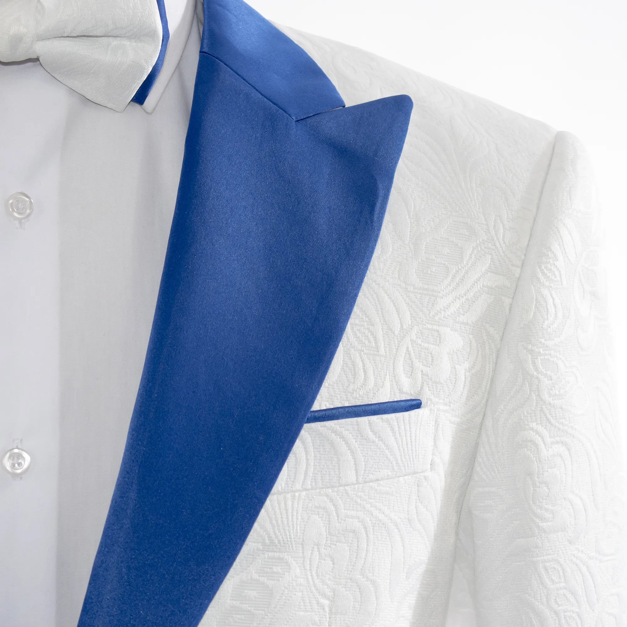 Men's Blue And White Tuxedo With Peak Lapel
