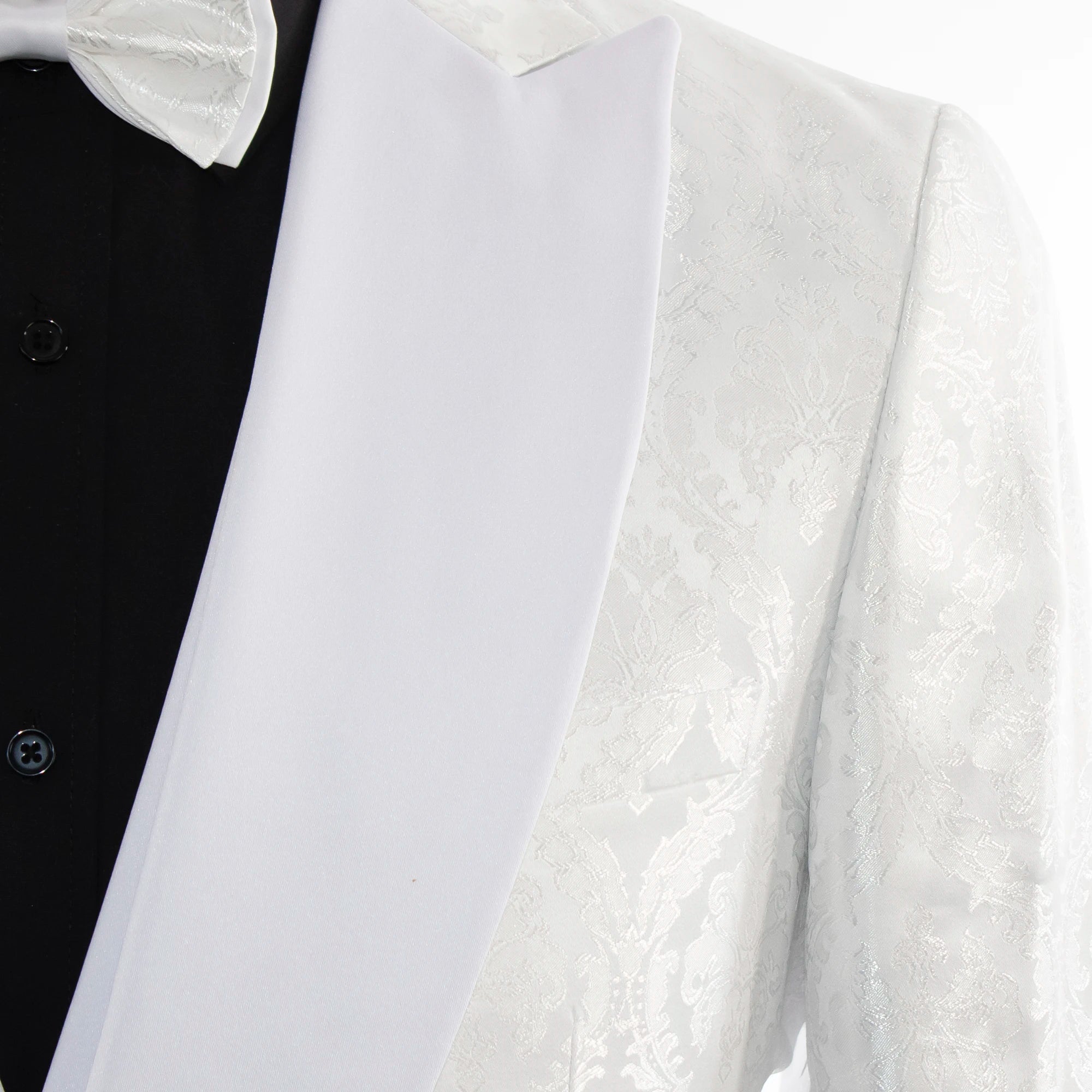 Men's White Damask Floral 3-Piece Tailored-Fit Tuxedo With Peak Lapels And Vest