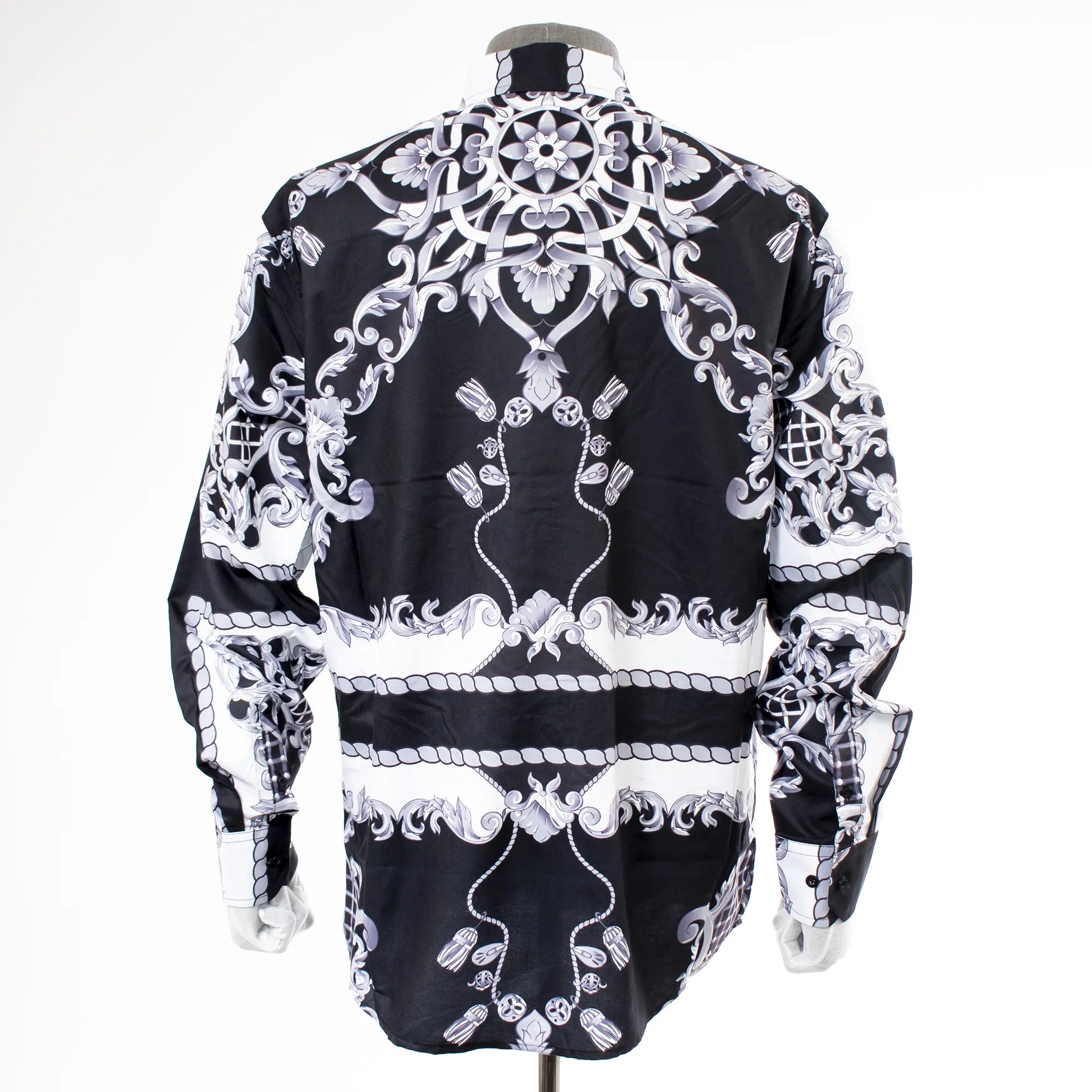 Black Designer Rhinestone Regular-Fit Dress Shirt