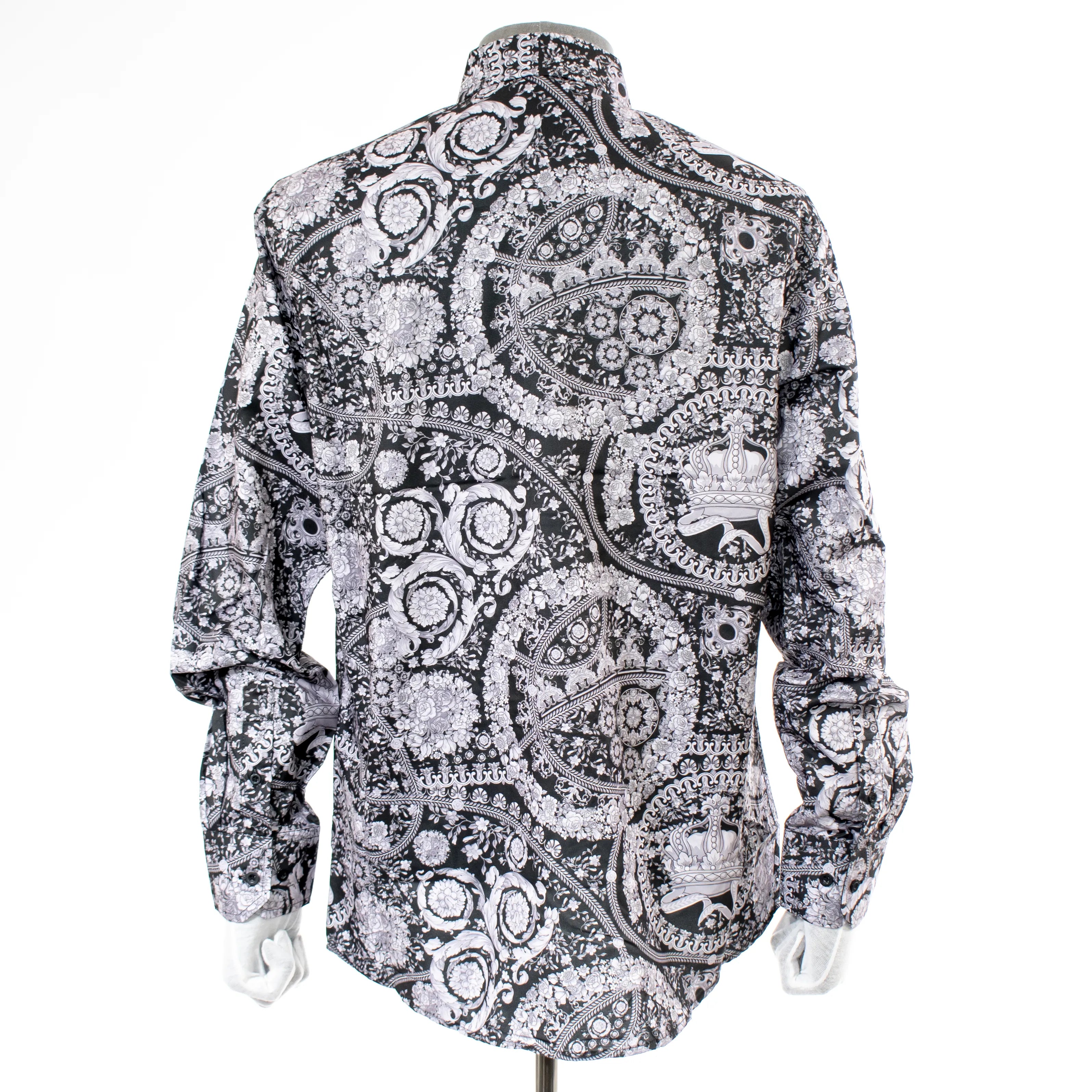 Gray Floral Designer Rhinestone Dress Shirt