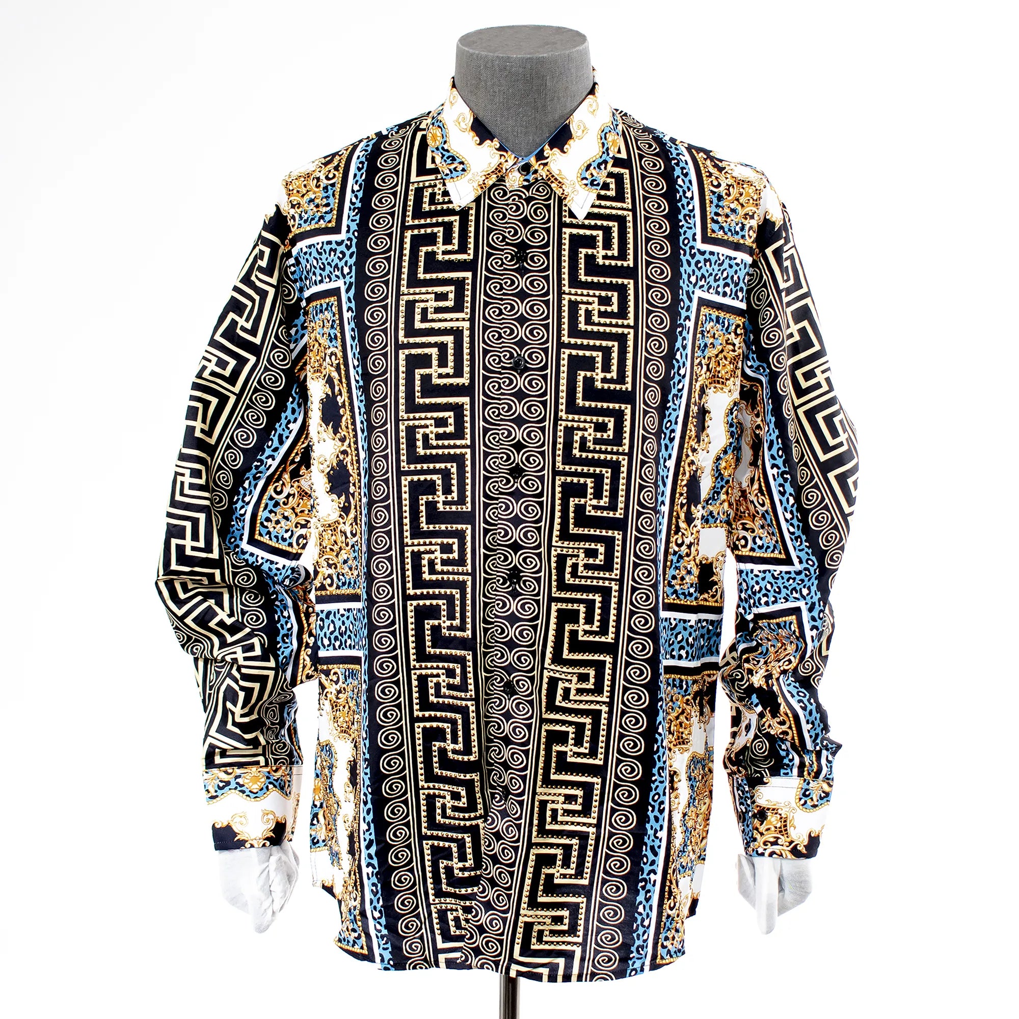 Blue Grecian Rhinestone Encrusted Regular-Fit Dress Shirt