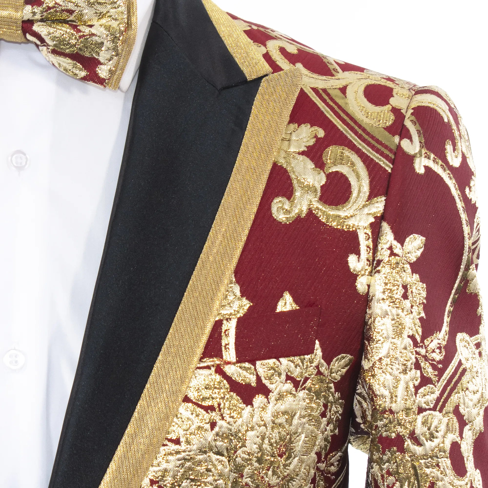 Burgundy Damask Slim-Fit Jacket With Peak Lapels
