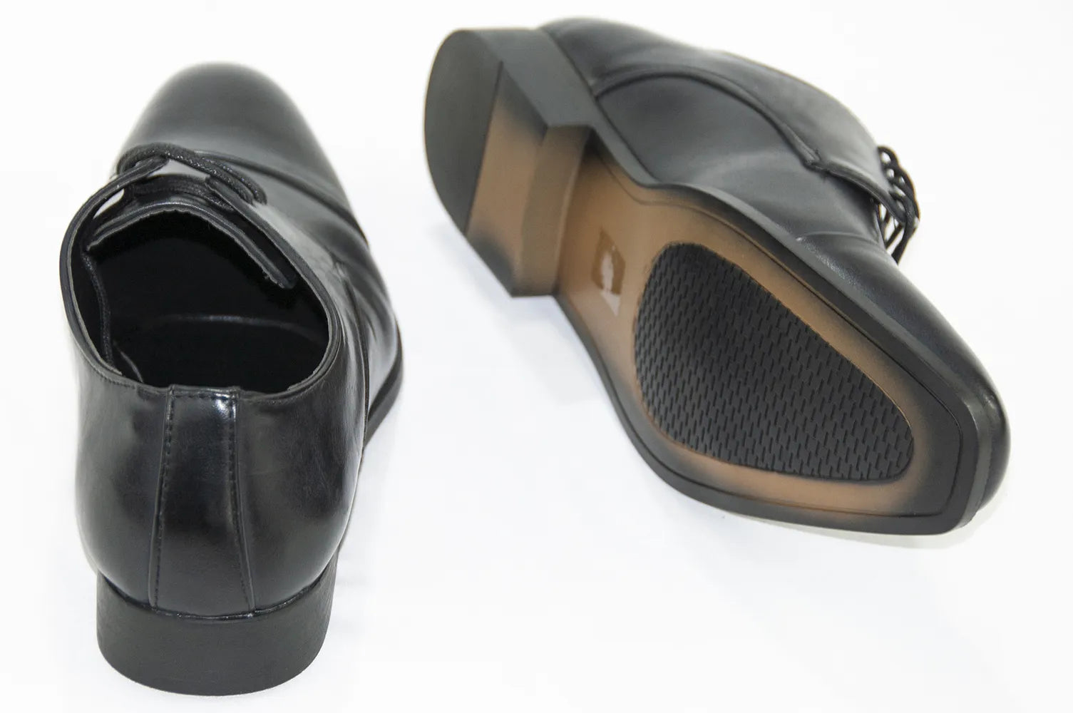 Black Leather Cap-Toe Lace-Ups