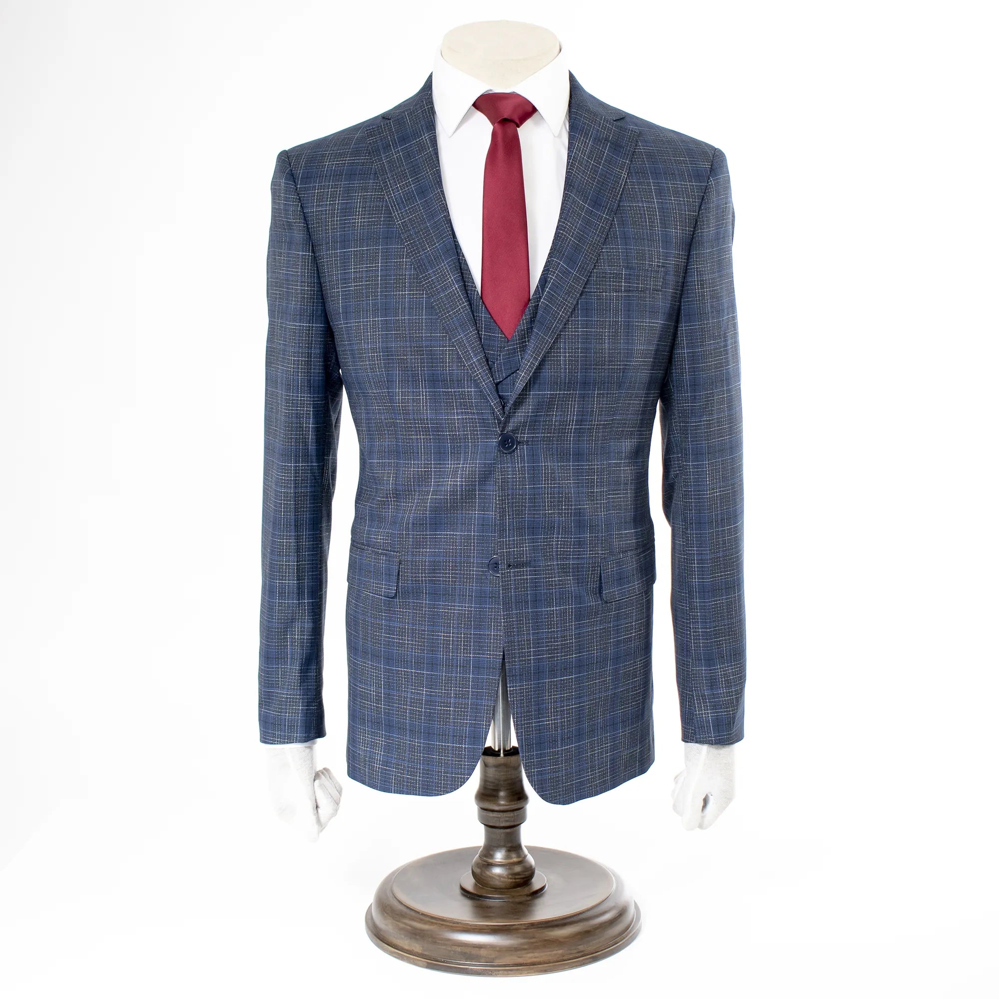 Navy Plaid 3-Piece Slim-Fit Suit